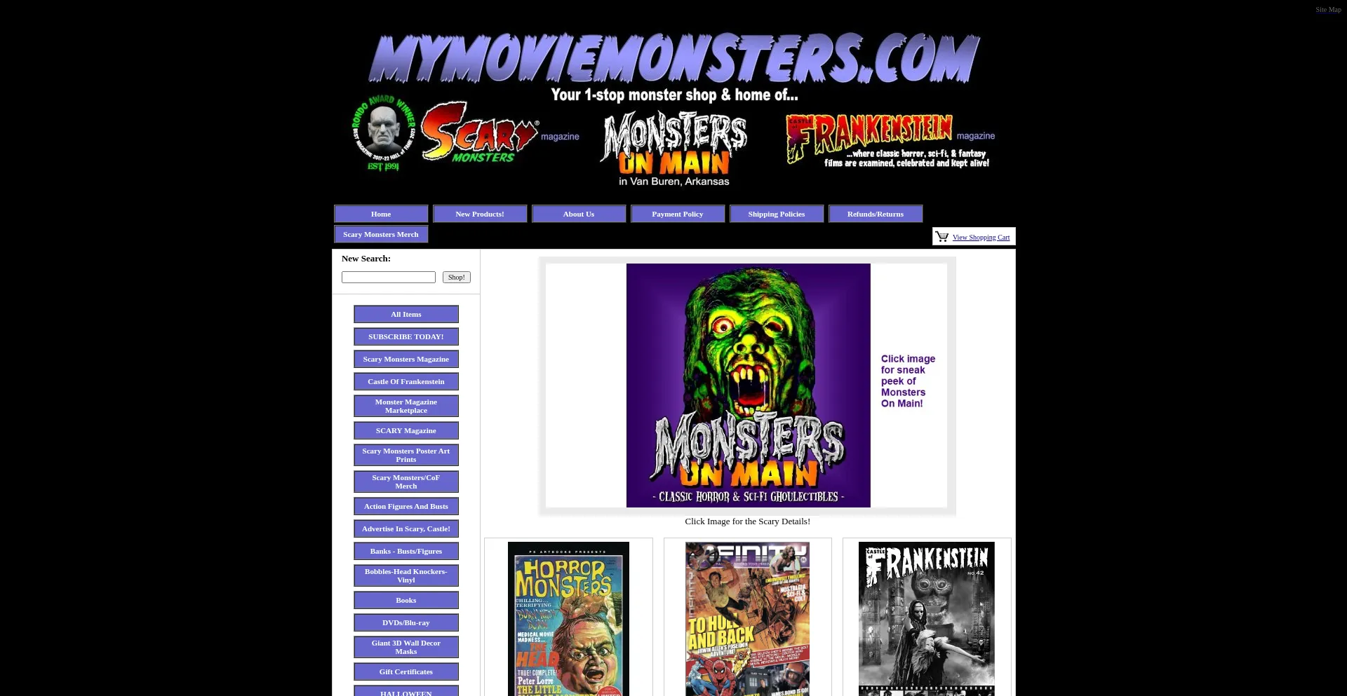 Website screenshot of Monsters-on-main.com