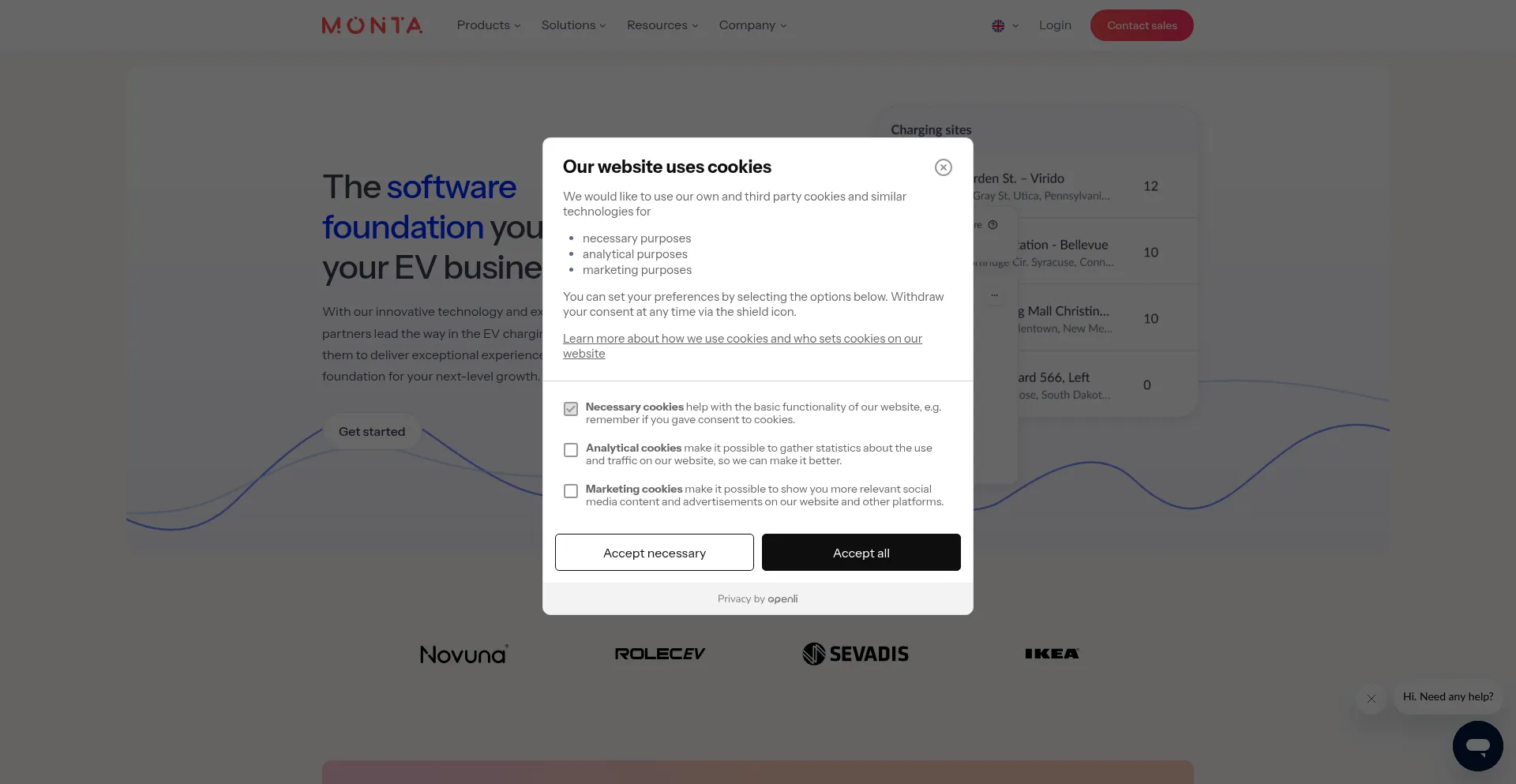 Website screenshot of Monta.com