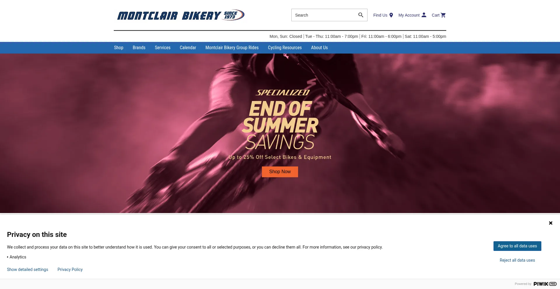 Website screenshot of Montclairbikery.com