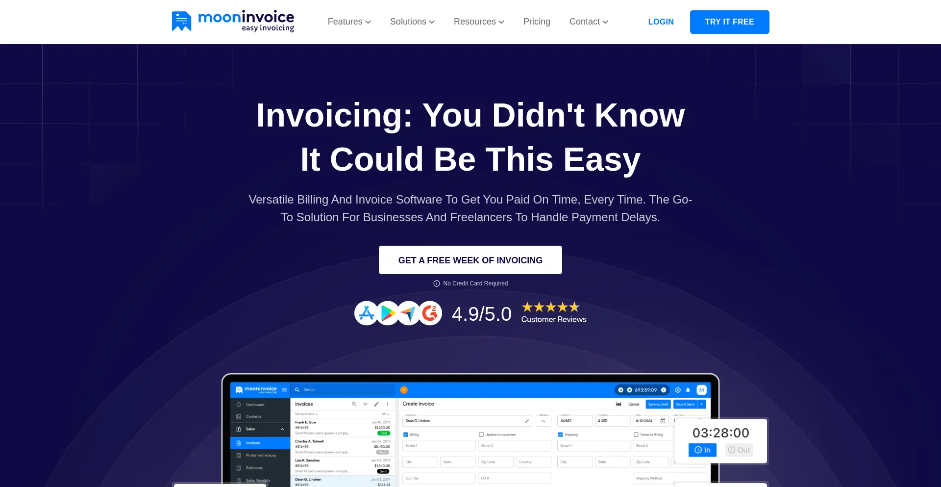 Website screenshot of Mooninvoice.com
