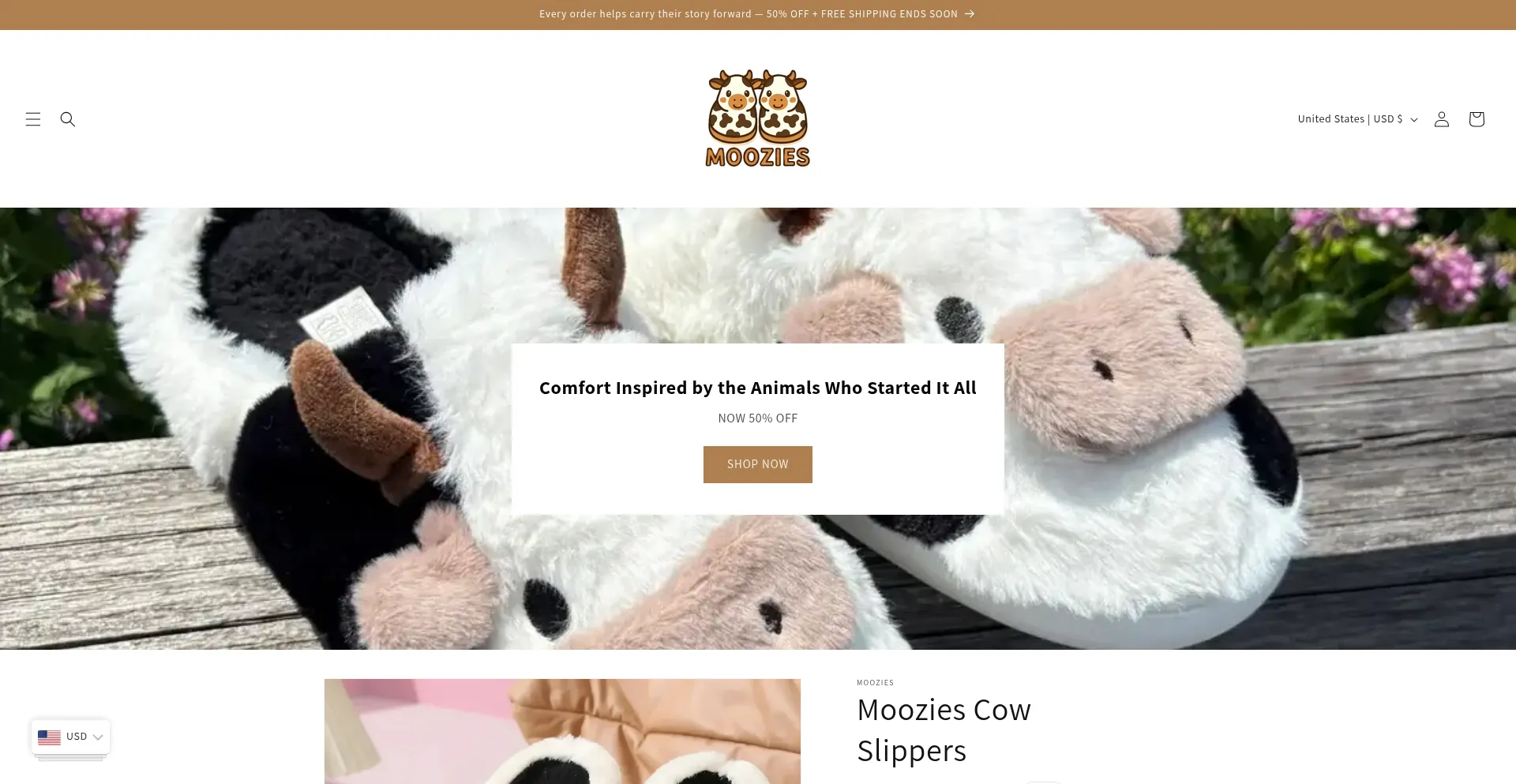 Website screenshot of Moozies.shop