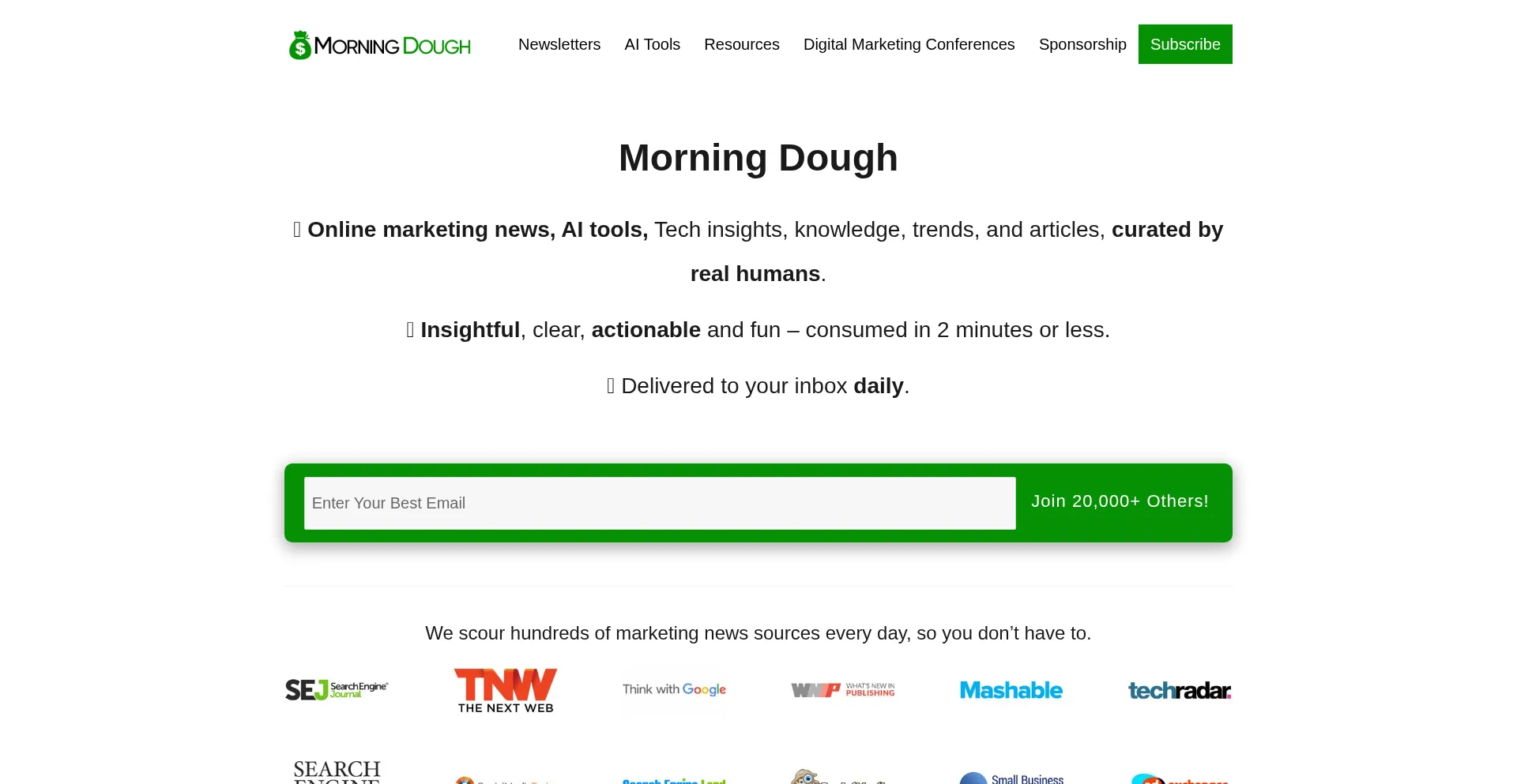 Website screenshot of Morningdough.com