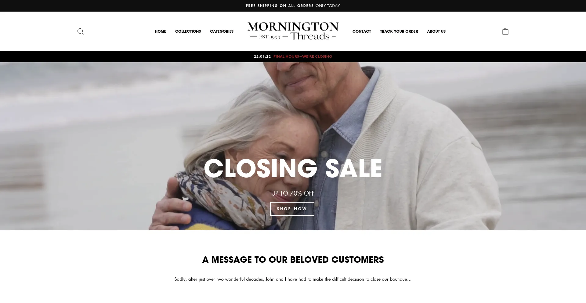 Website screenshot of Morningtonthreads.com