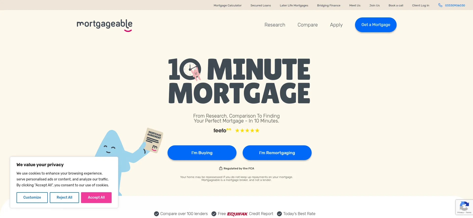 Website screenshot of Mortgageable.co.uk