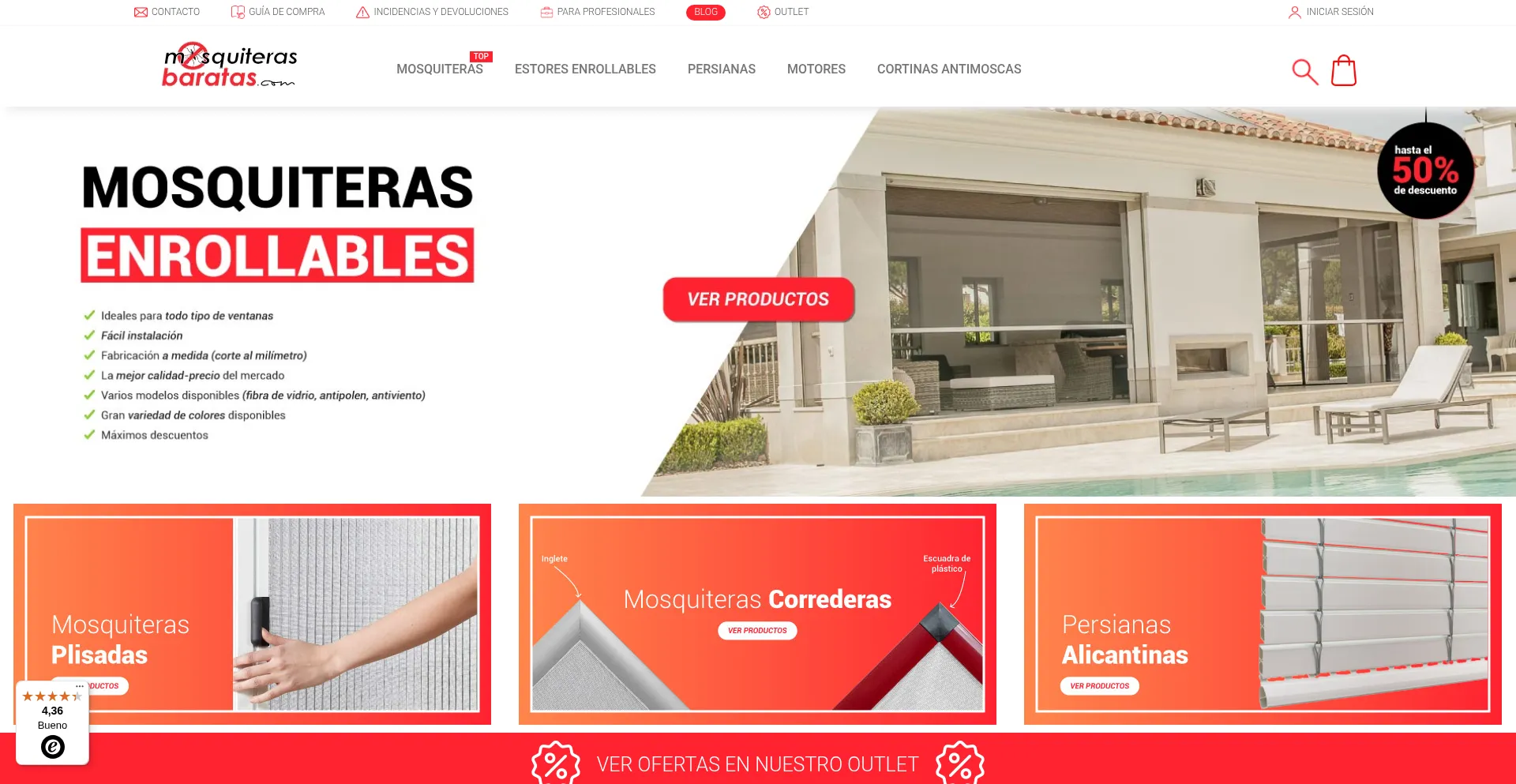 Website screenshot of Mosquiterasbaratas.com