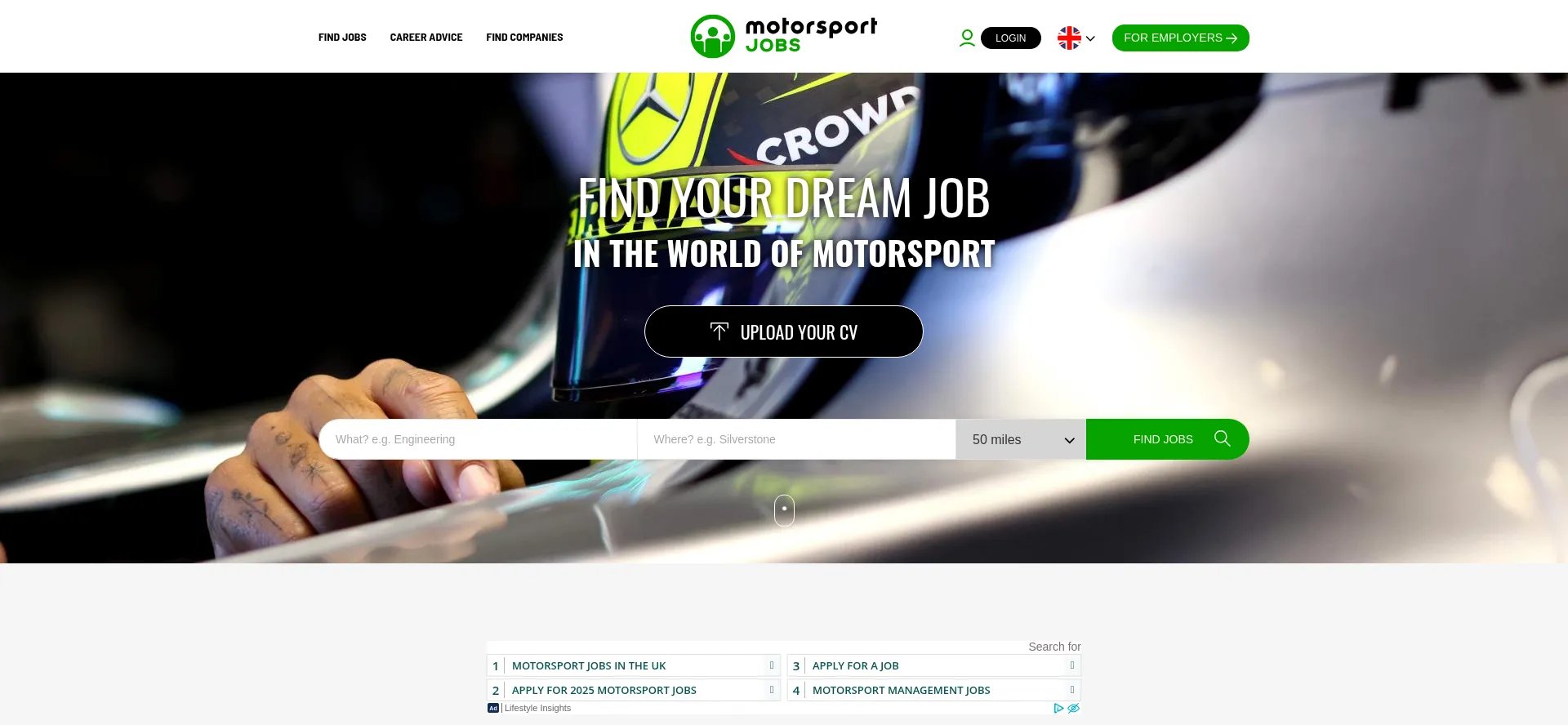 Website screenshot of Motorsportjobs.com