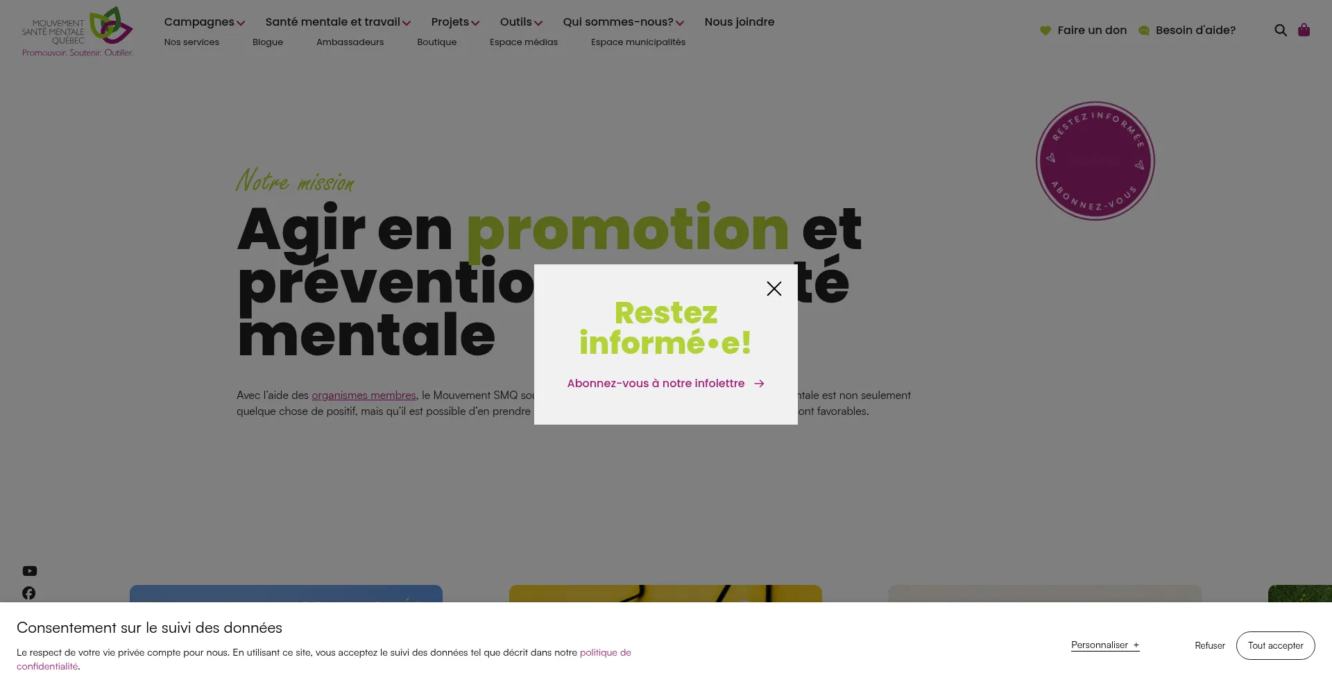 Website screenshot of Mouvementsmq.ca