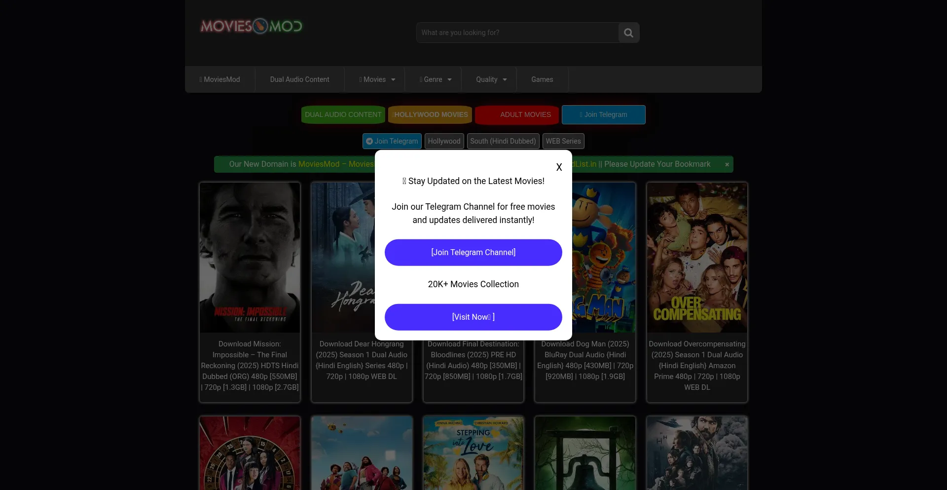 Website screenshot of Moviesmod3.org