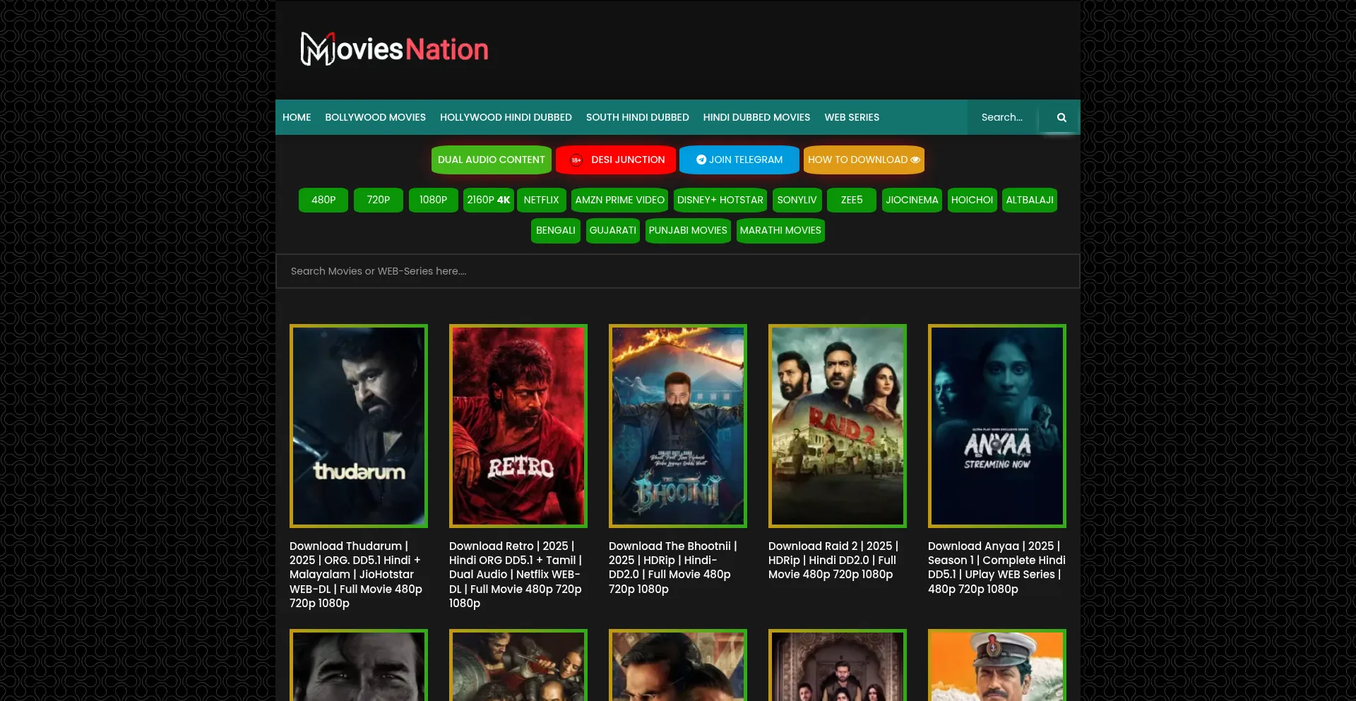 Website screenshot of Moviesnation.cash