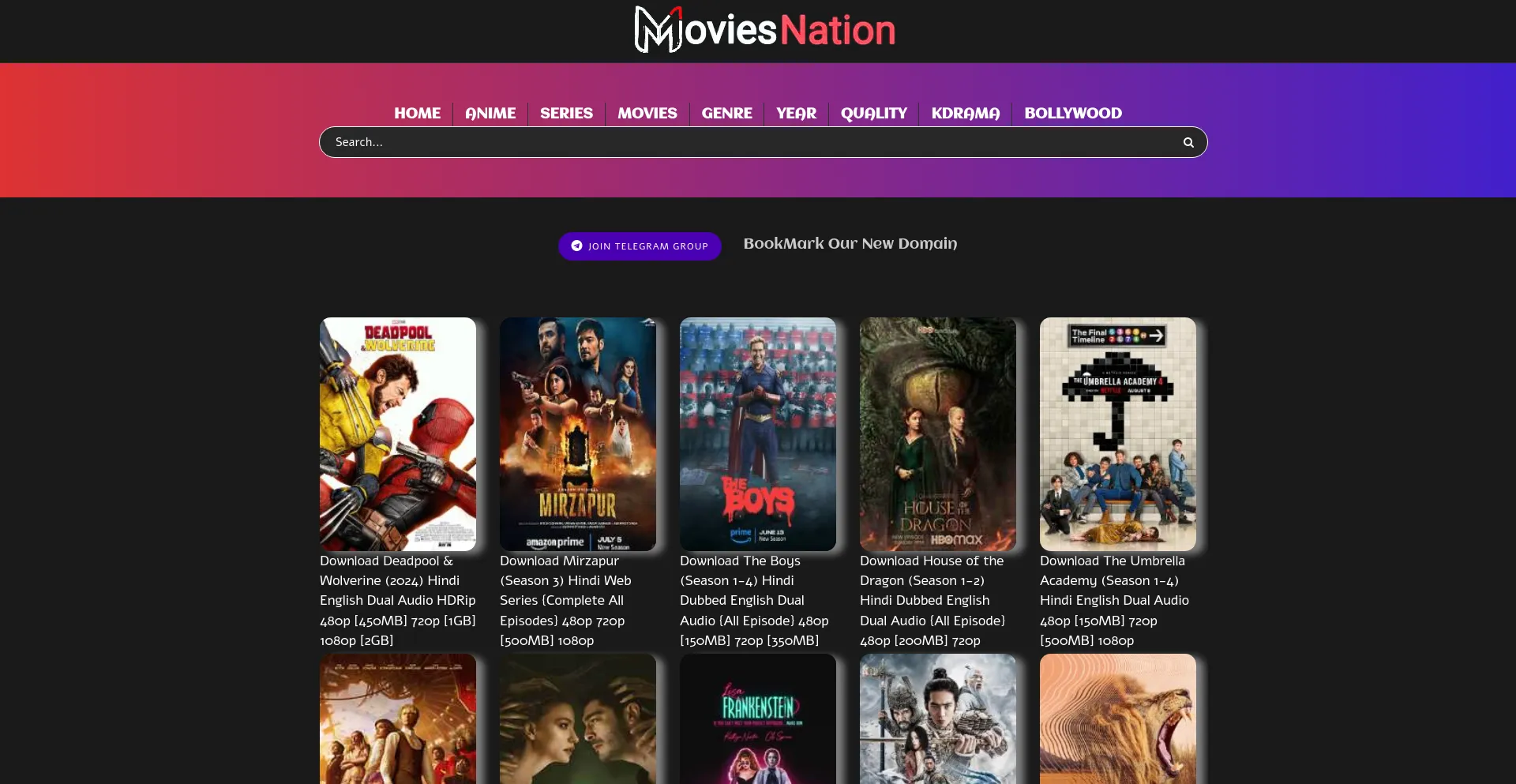 Website screenshot of Moviesnation.love