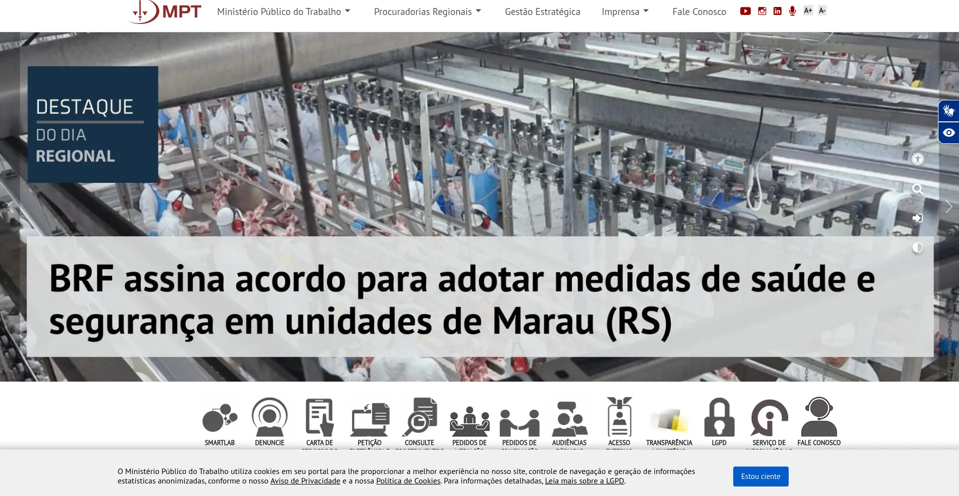 Website screenshot of Mpt.mp.br