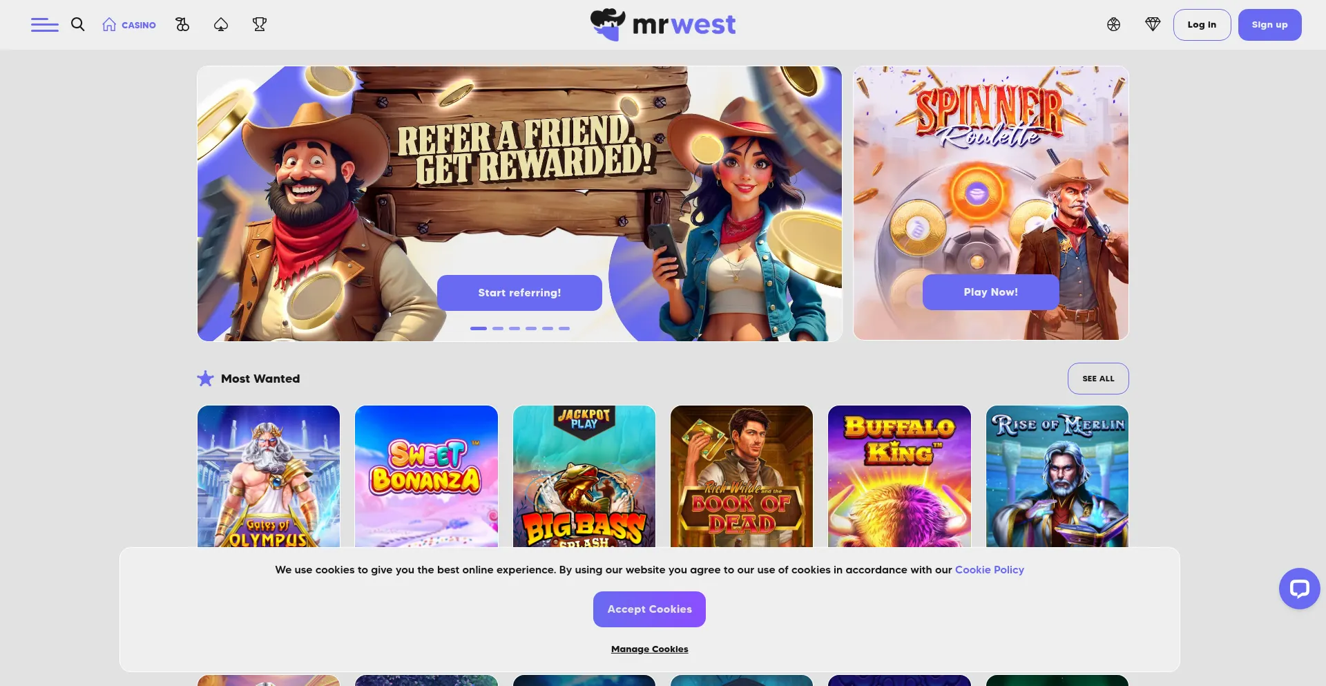 Website screenshot of Mrwest.win