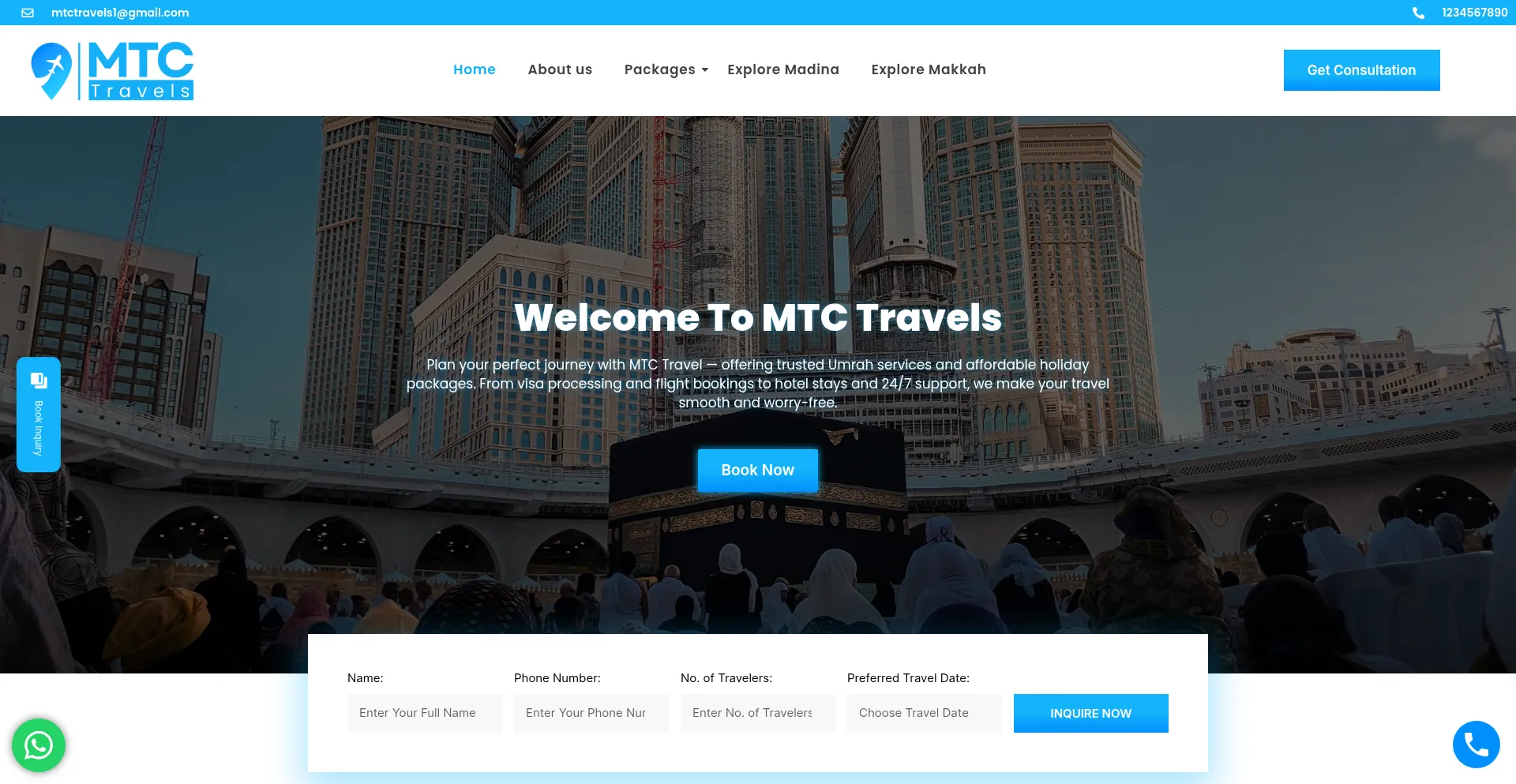 Website screenshot of Mtc-travels.com