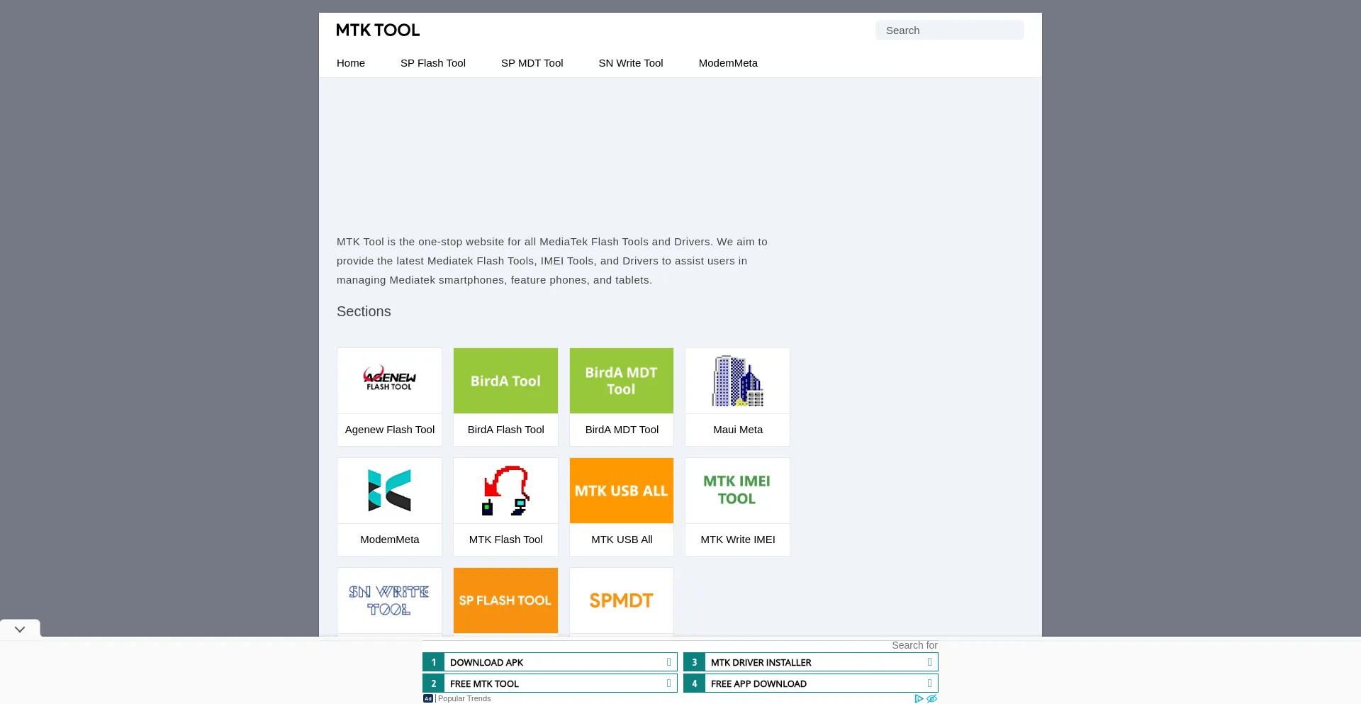 Website screenshot of Mtktool.com