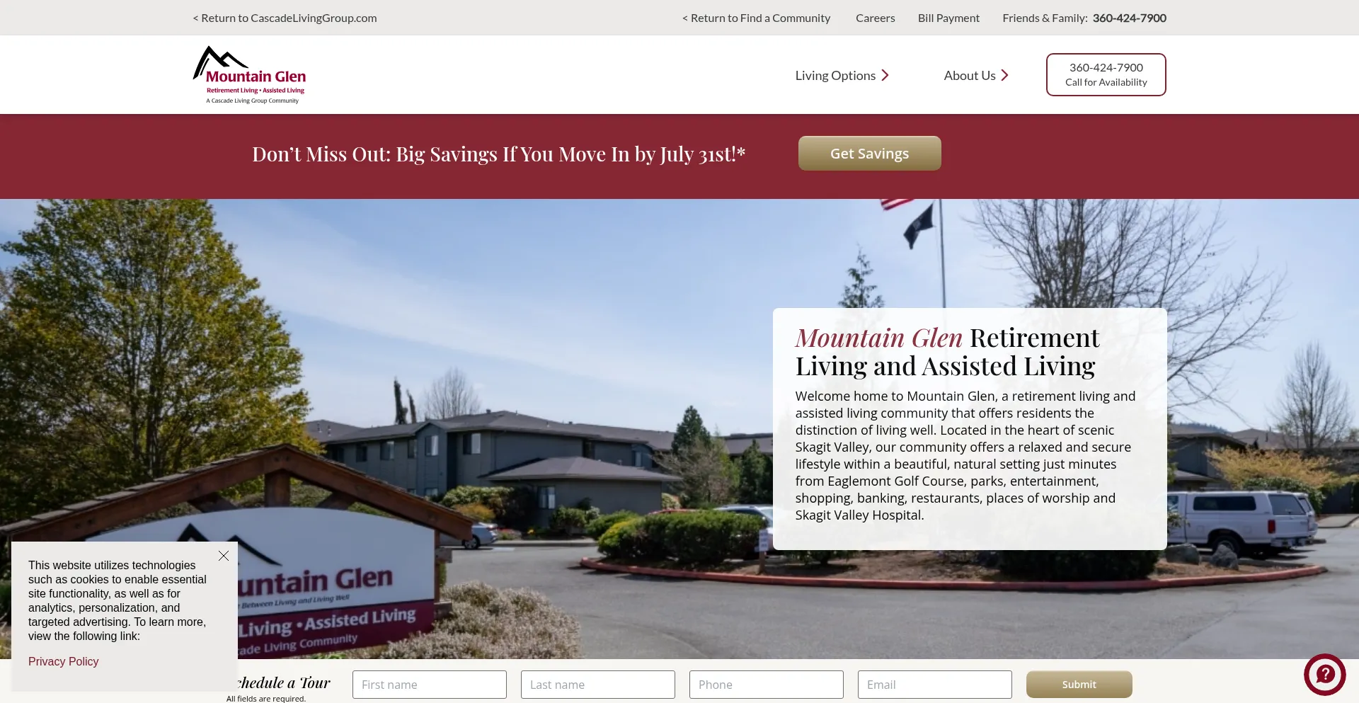 Website screenshot of Mtnglen.com
