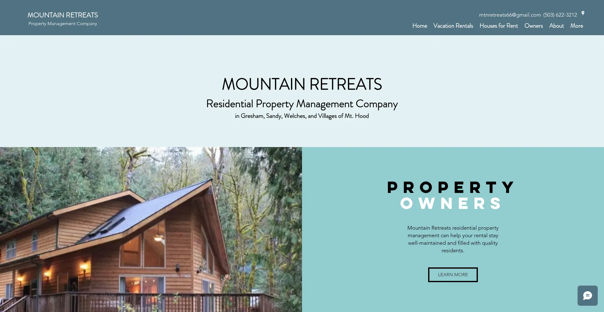 Website screenshot of Mtnretreats.com