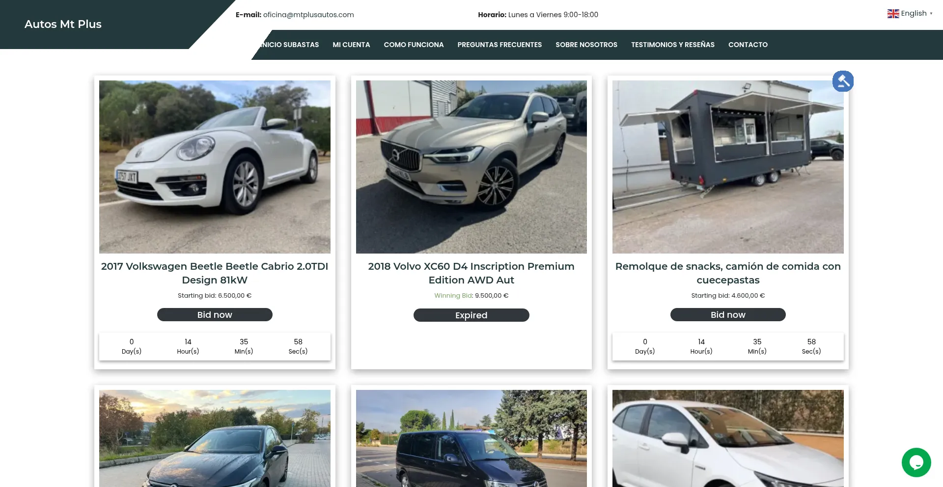 Website screenshot of Mtplusautos.com