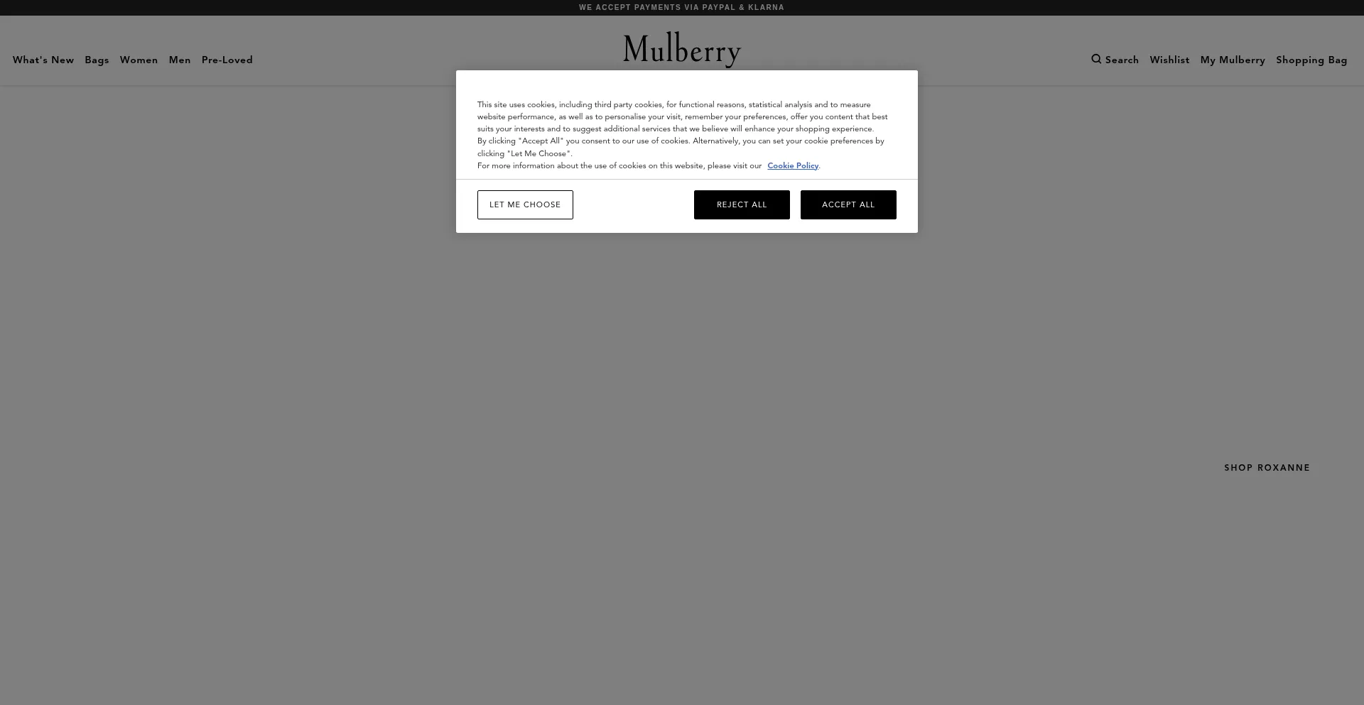 Website screenshot of Mulberry.com