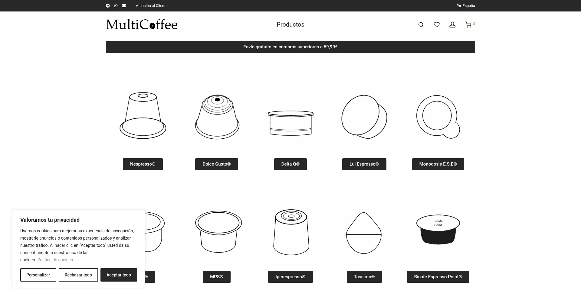 Website screenshot of Multicoffee.es