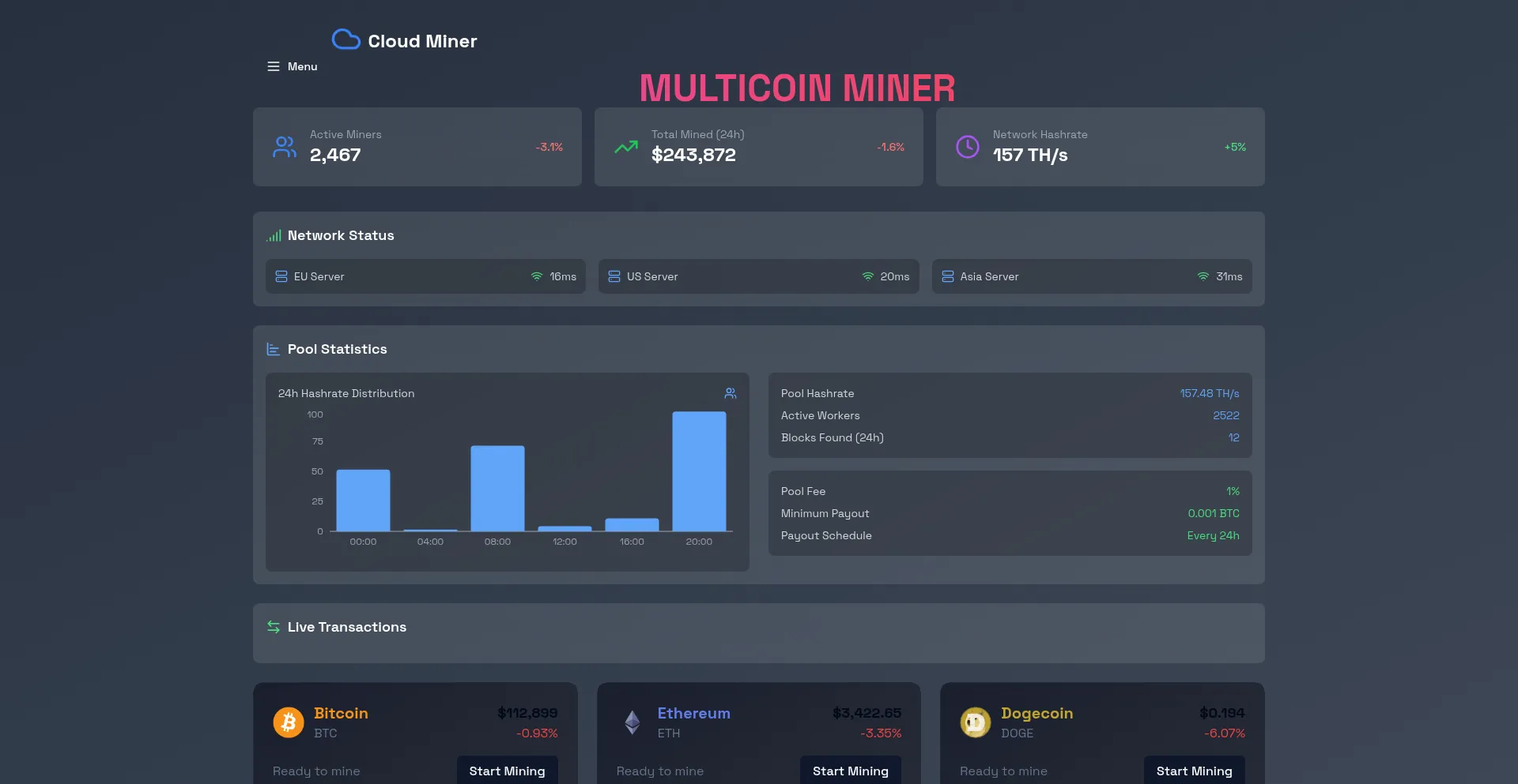 Website screenshot of Multicoinminer.lovable.app