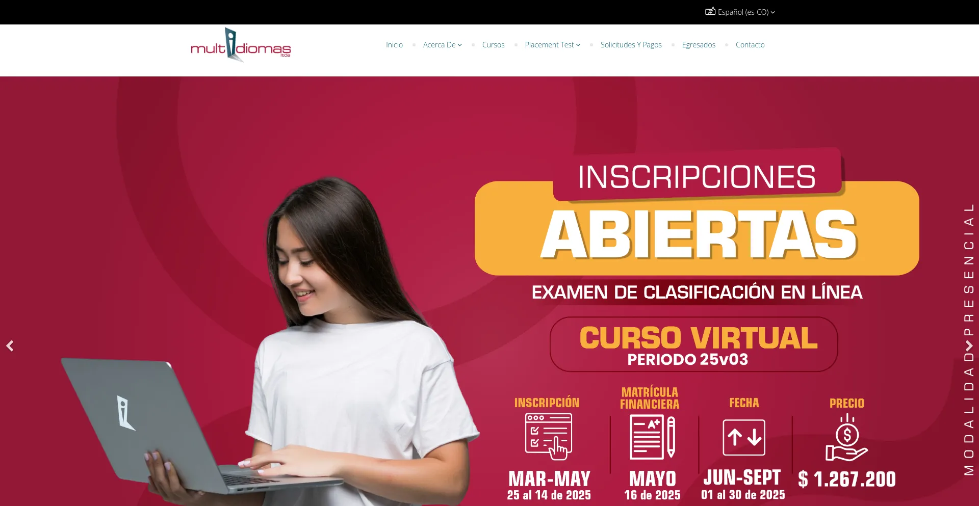 Website screenshot of Multidiomas.edu.co