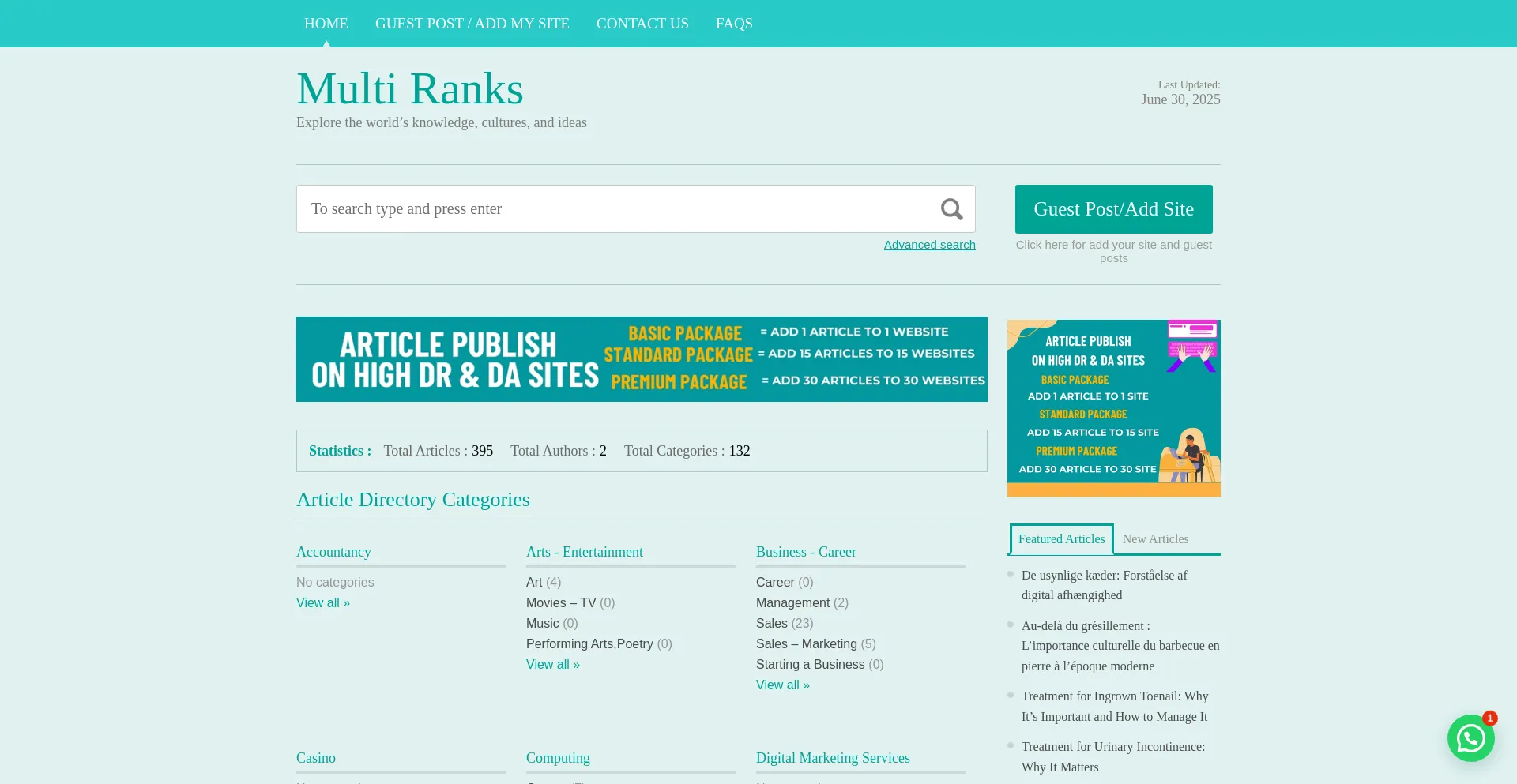Website screenshot of Multiranks.com