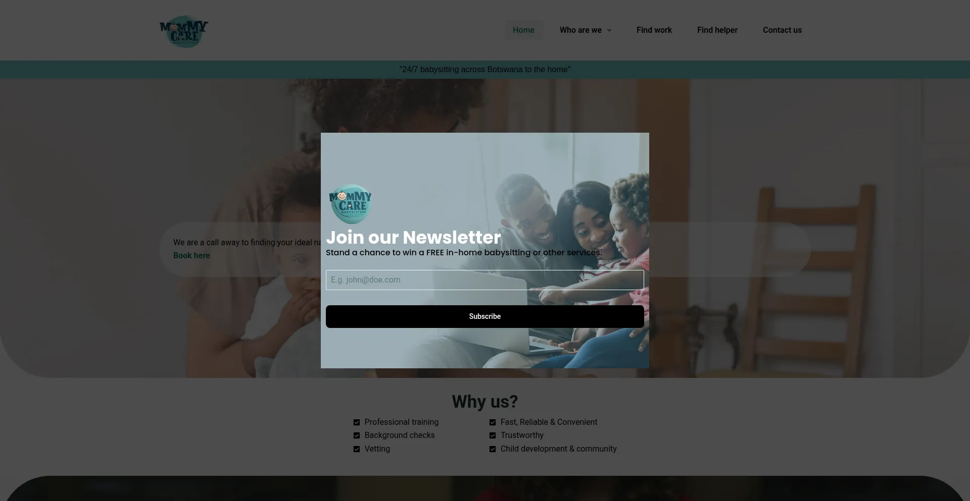 Website screenshot of Mummycare.co.bw