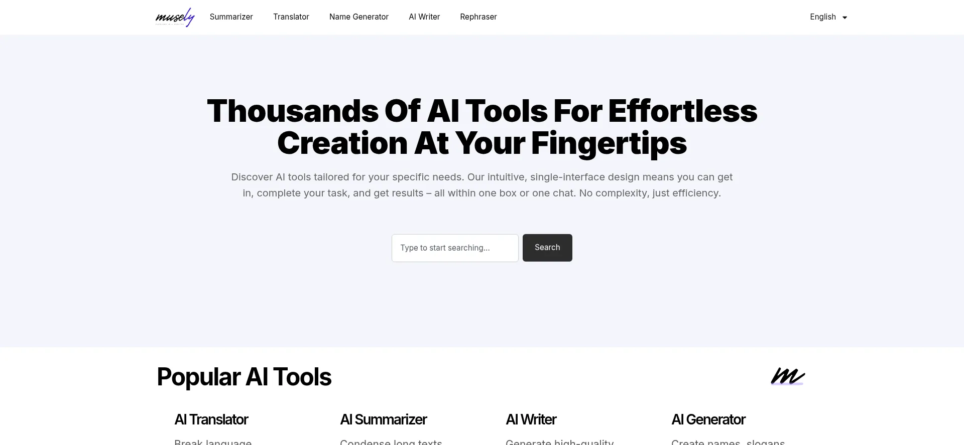 Website screenshot of Musely.ai