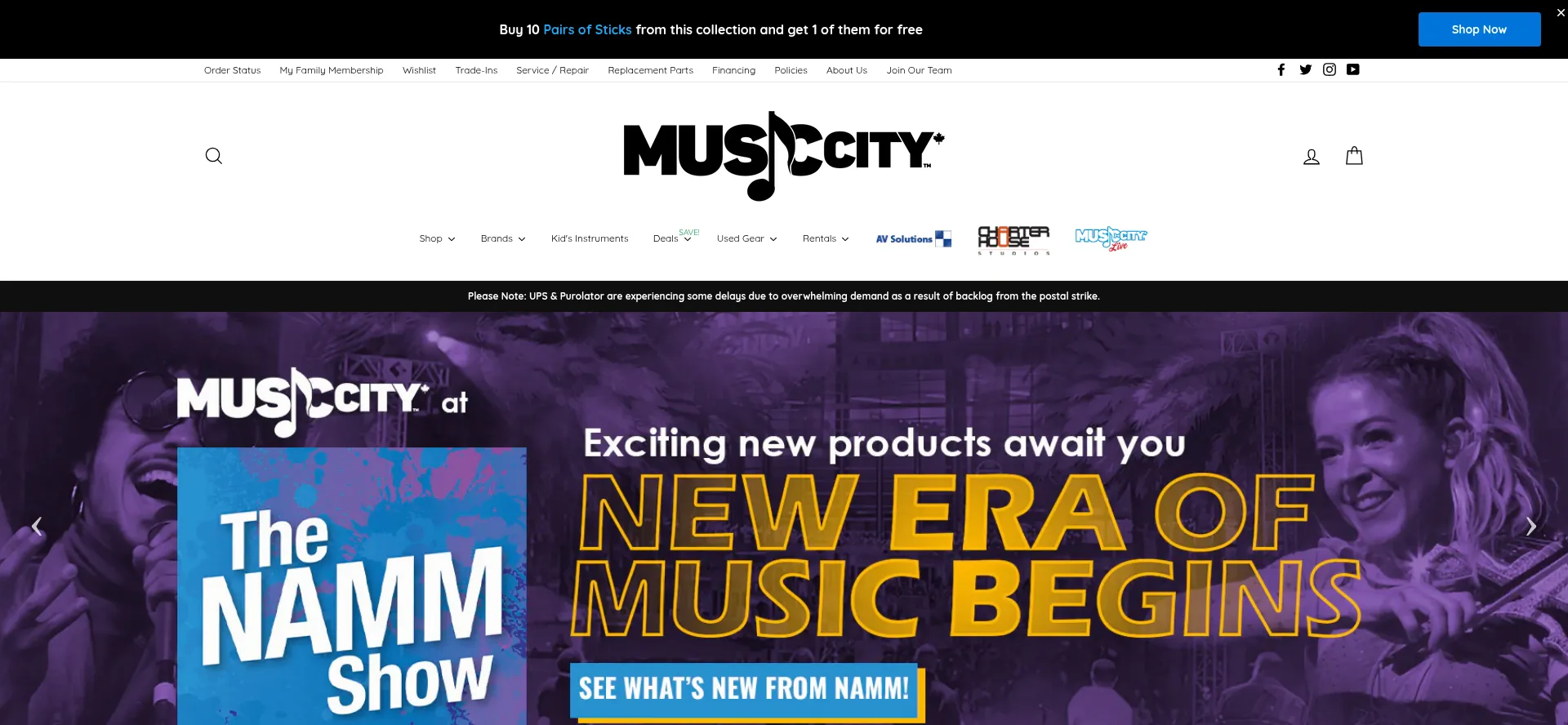 Website screenshot of Musiccitycanada.com