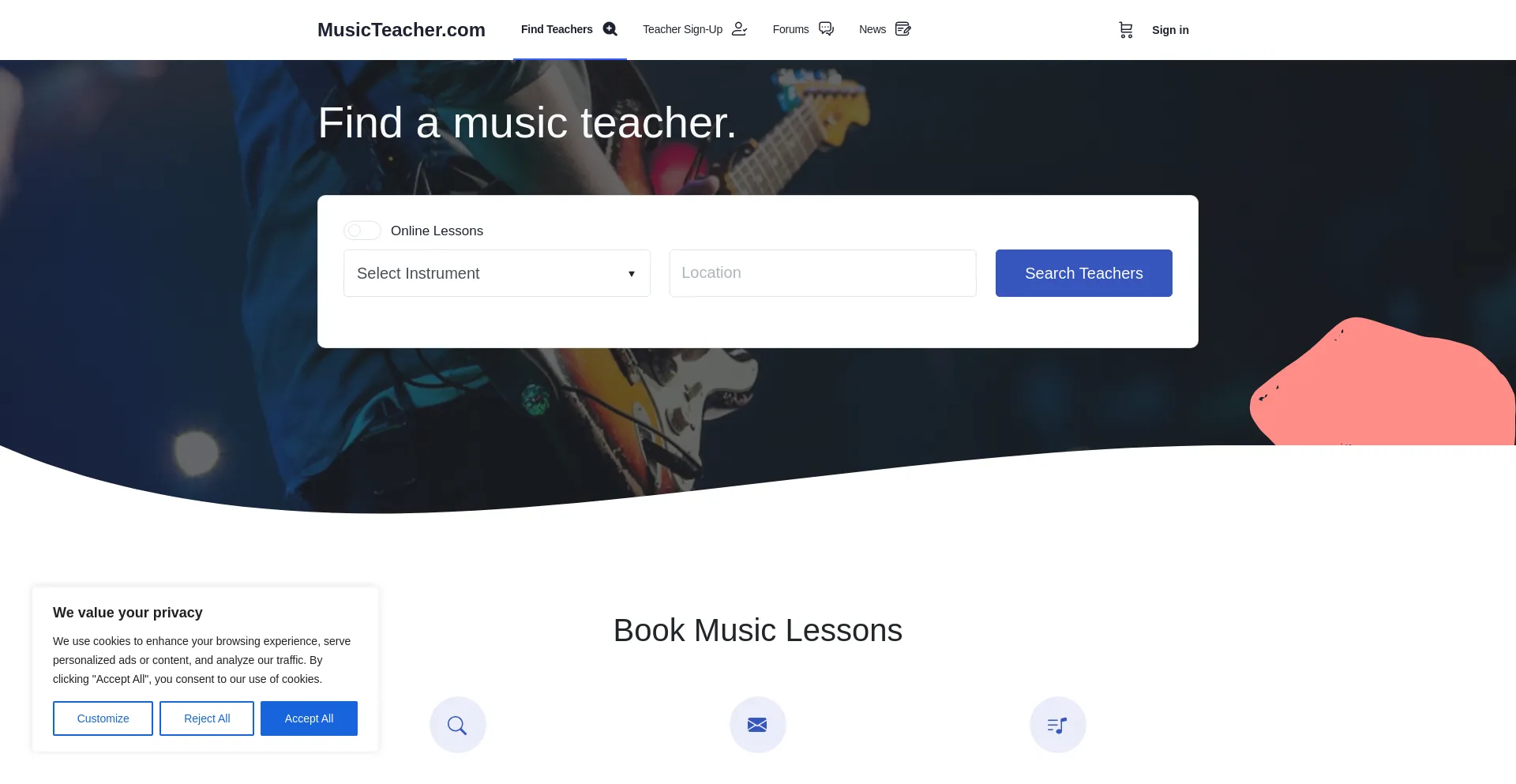 Website screenshot of Musicteacher.com