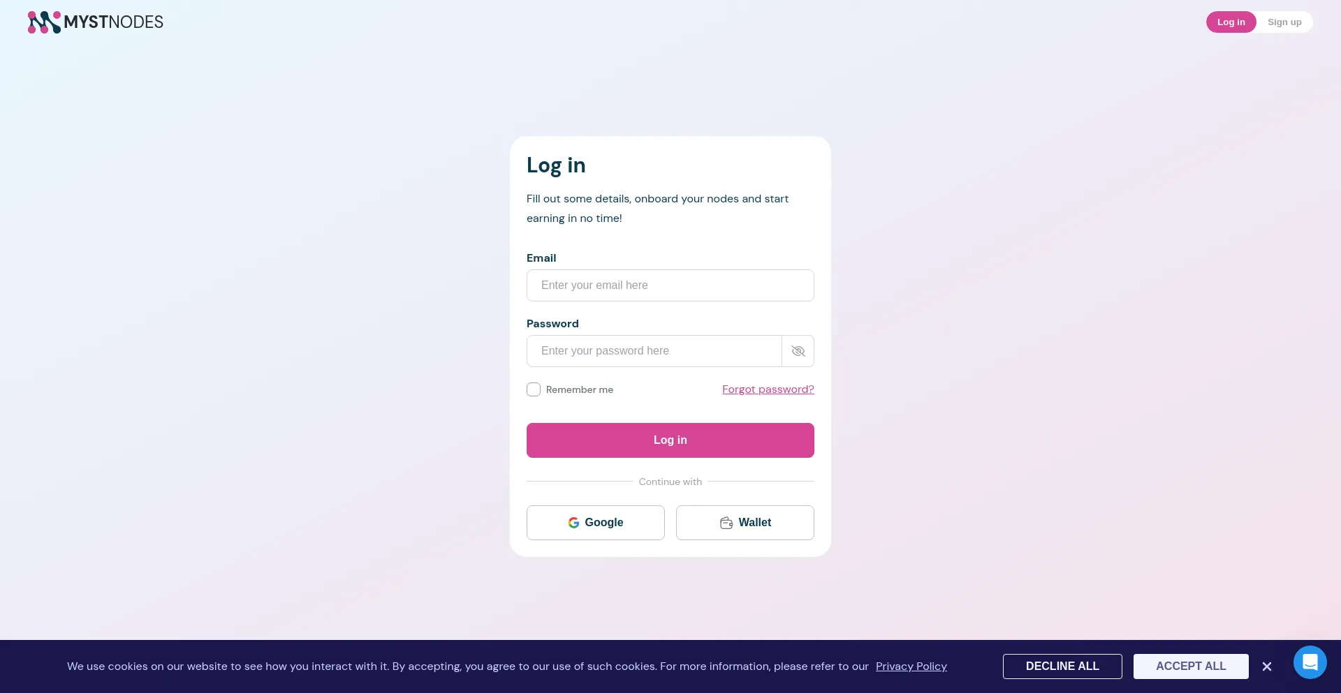 Website screenshot of My.mystnodes.com