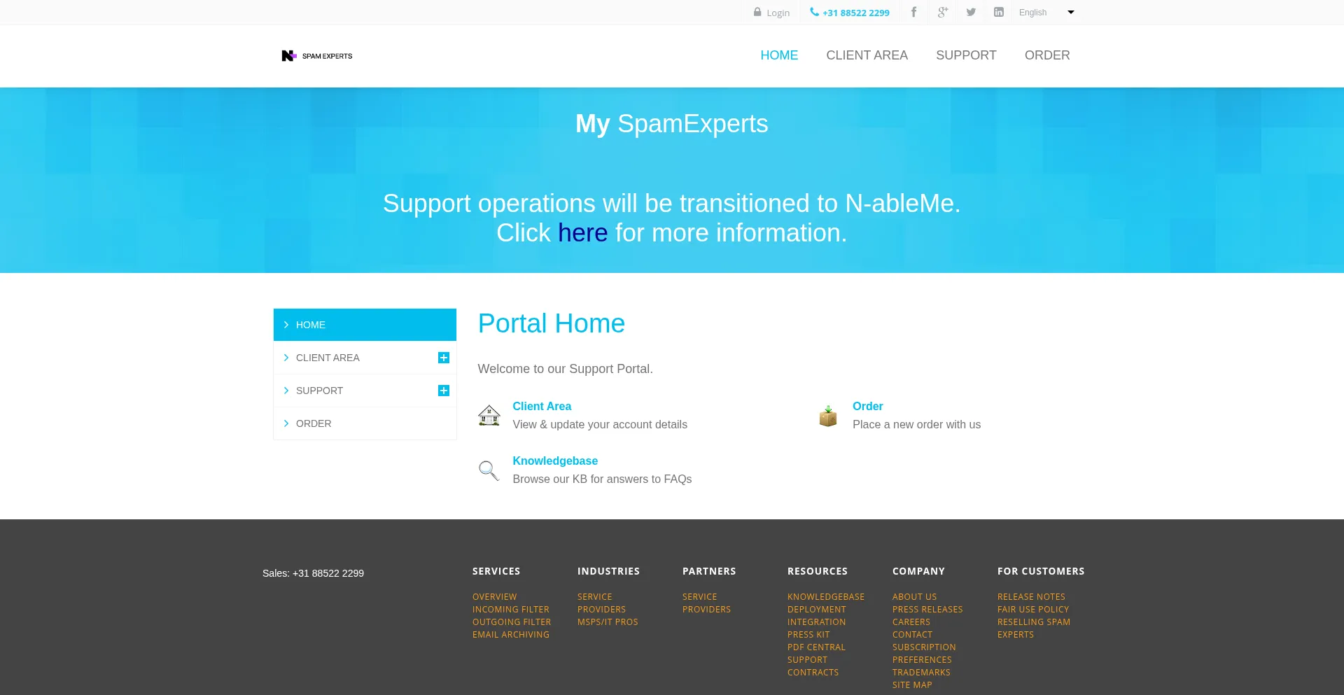 Website screenshot of My.spamexperts.com
