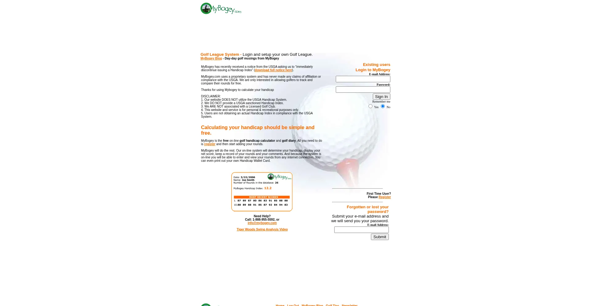 Website screenshot of Mybogey.com
