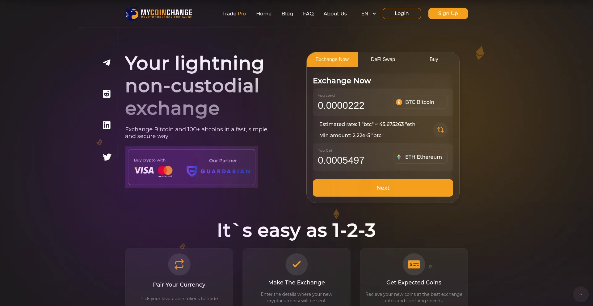 Website screenshot of Mycoinchange.co