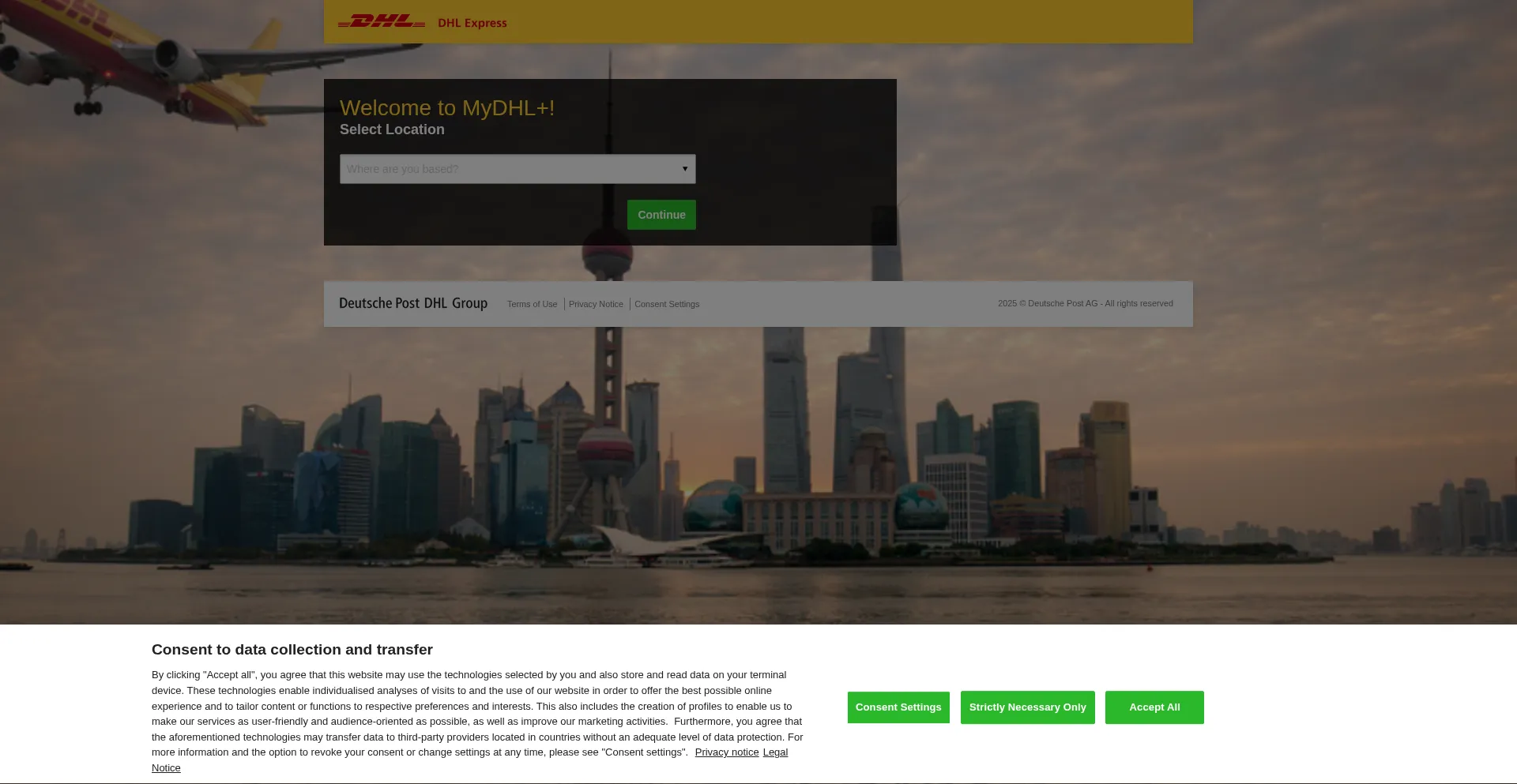 Website screenshot of Mydhl.express.dhl