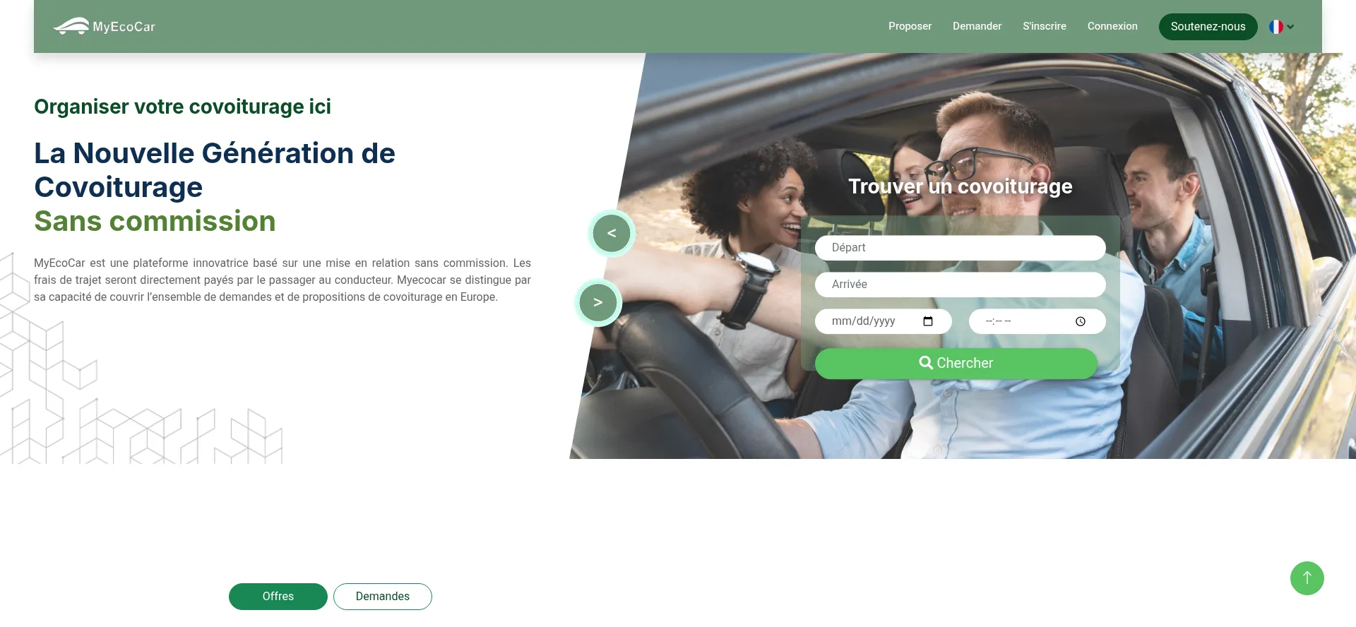 Website screenshot of Myecocar.fr