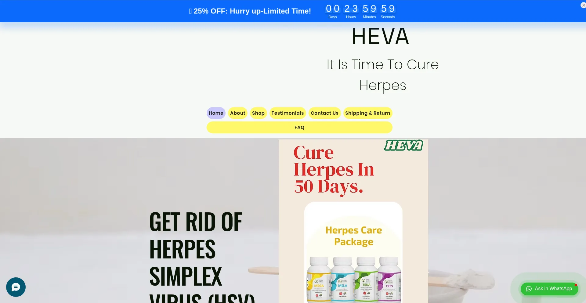Website screenshot of Myheva.com