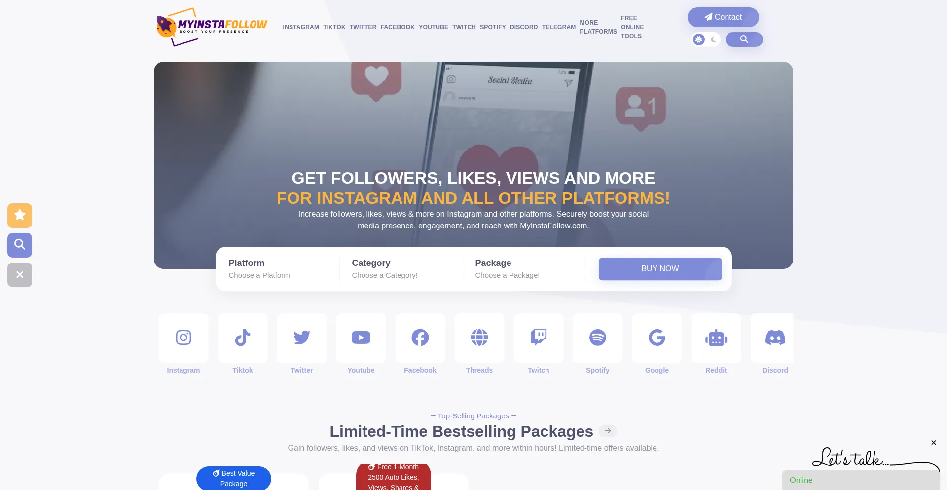 Website screenshot of Myinstafollow.com