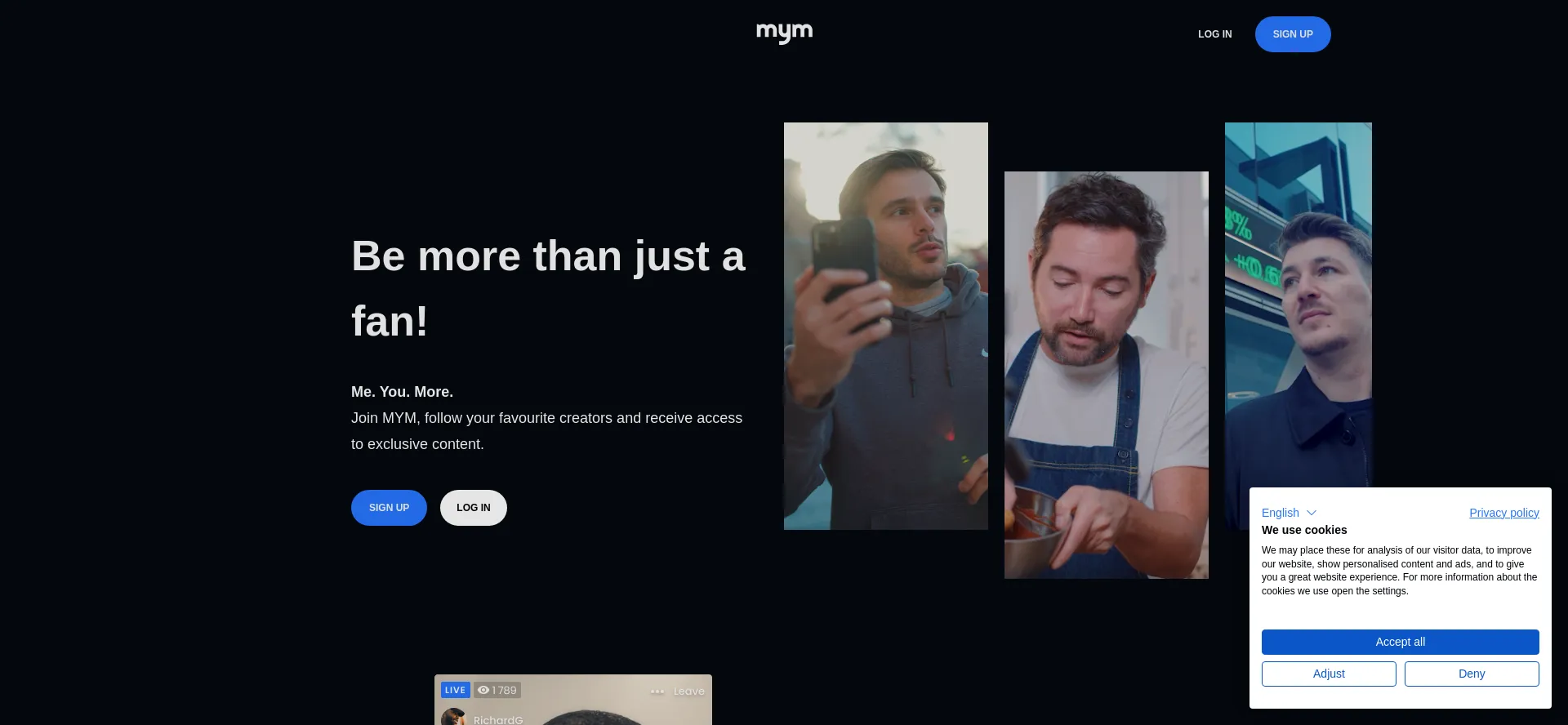 Website screenshot of Mym.fans