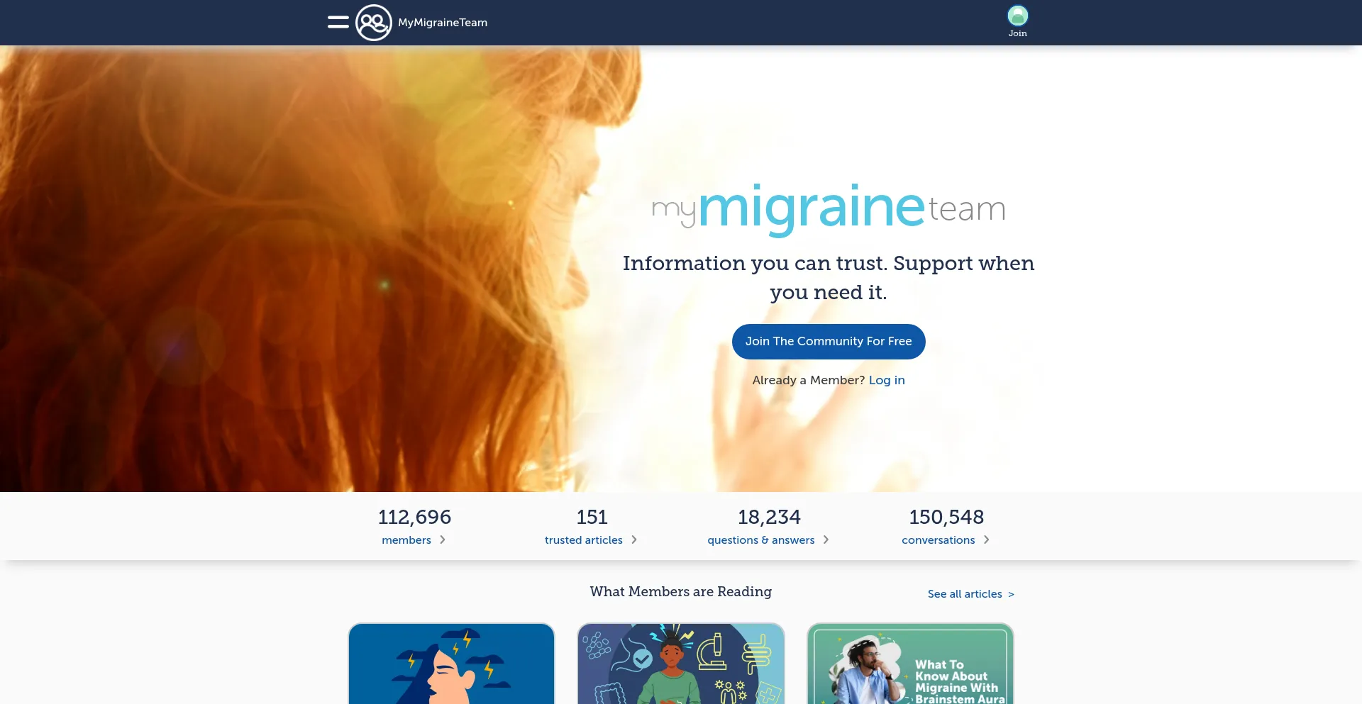 Website screenshot of Mymigraineteam.com
