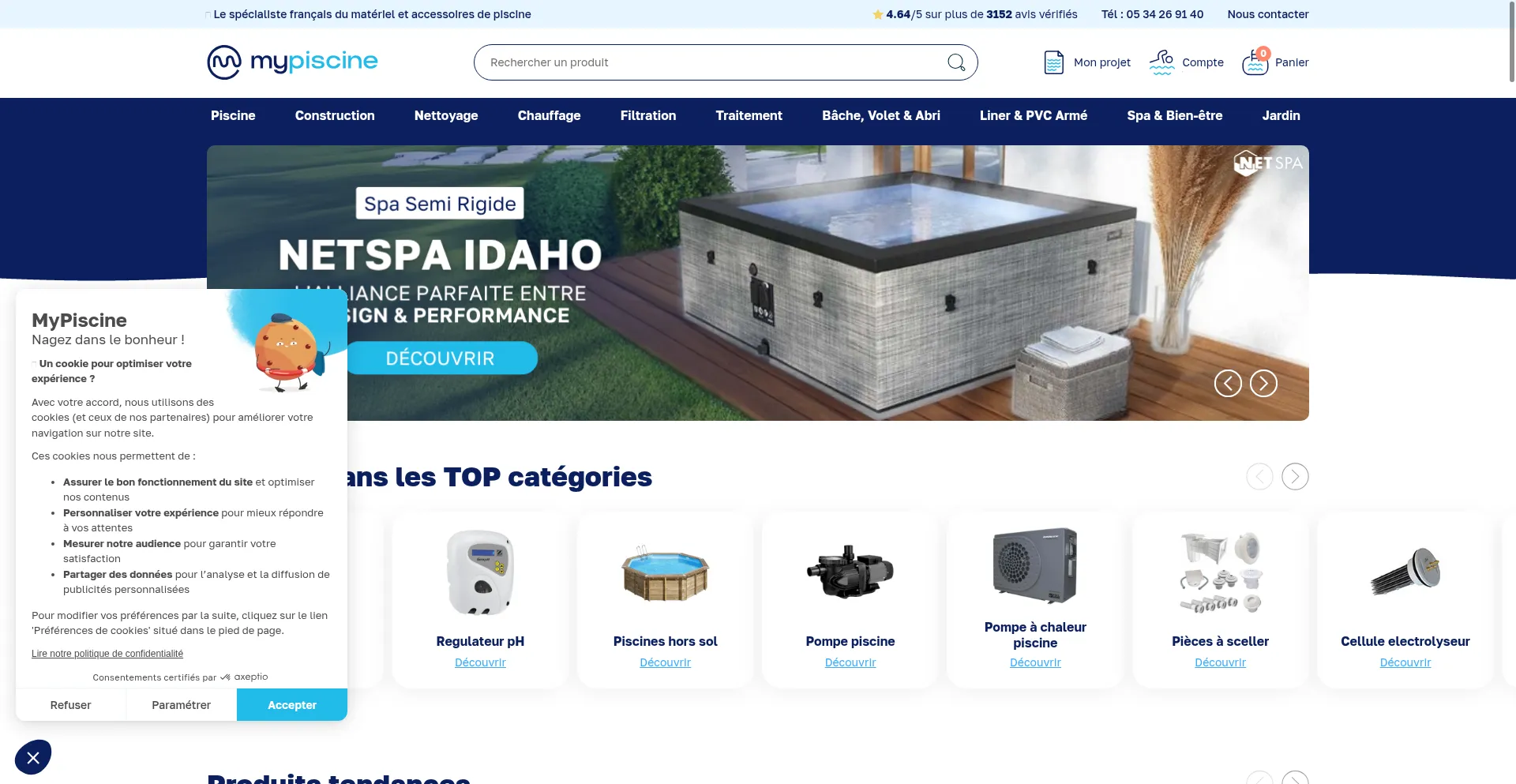 Website screenshot of Mypiscine.com