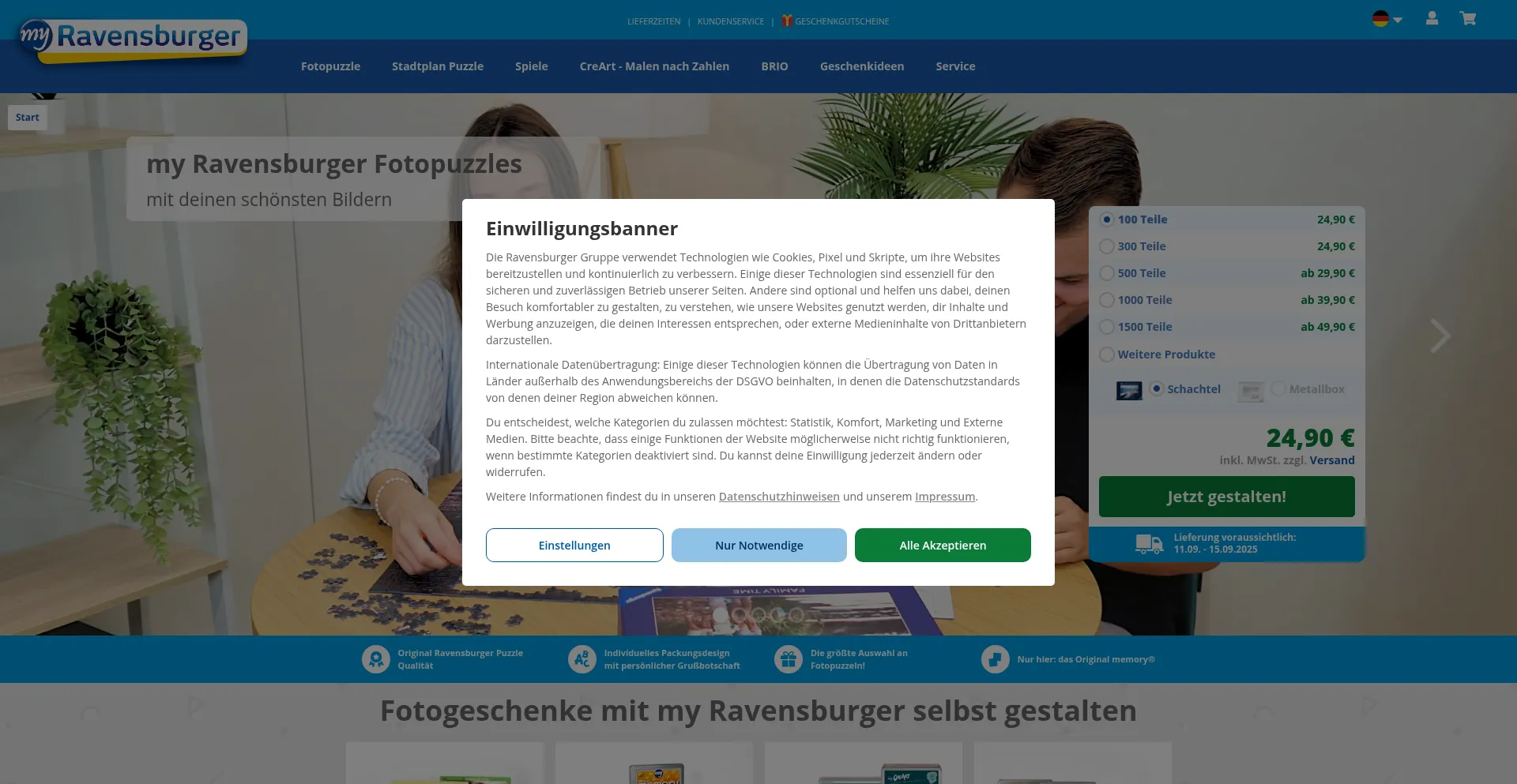 Website screenshot of Myravensburger.com