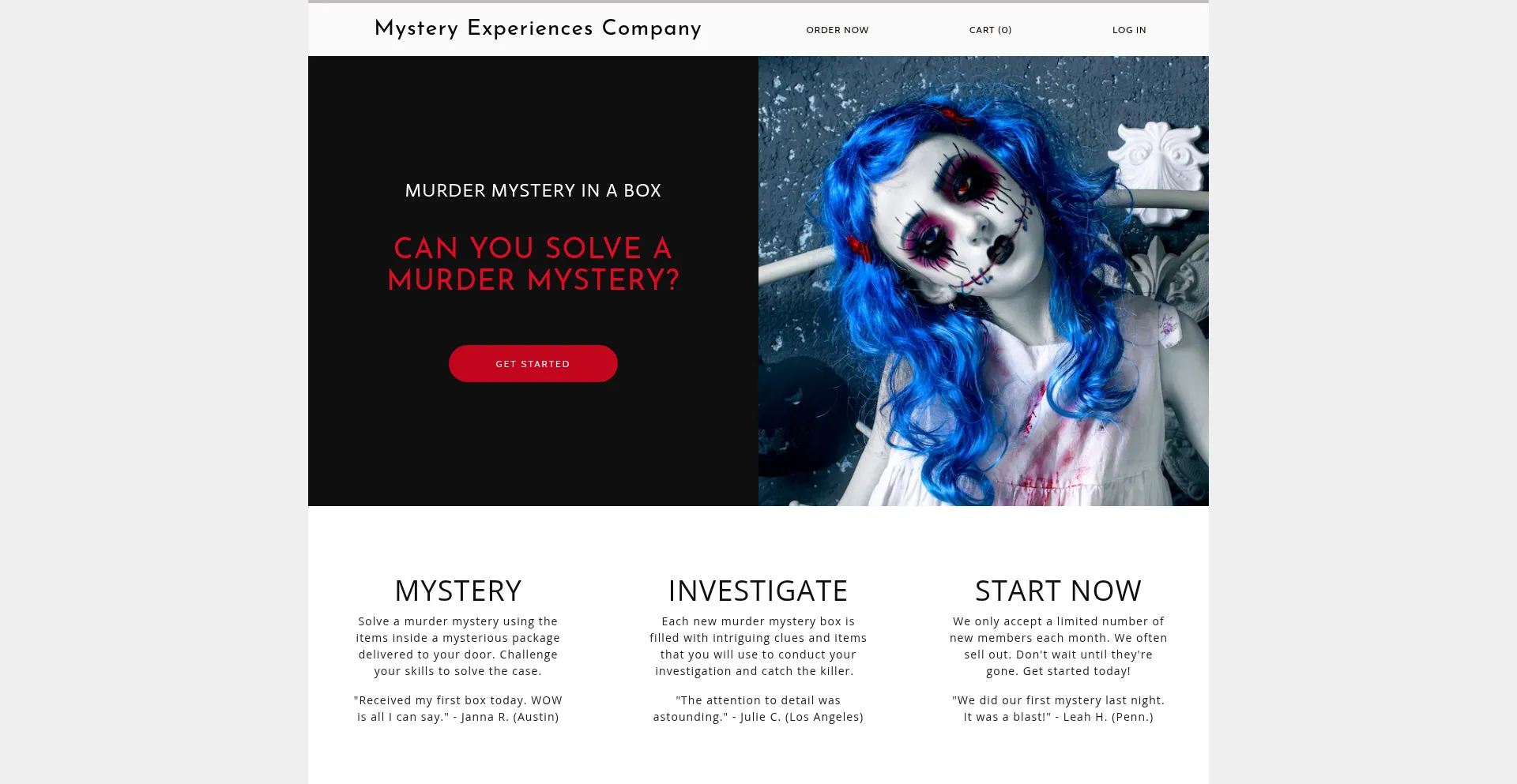 Mysteryexperiencescompany.com Screenshot