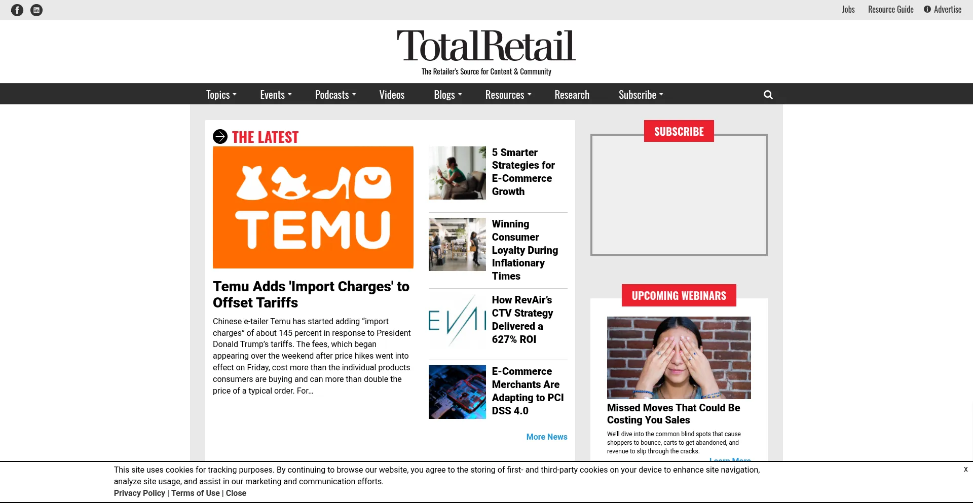 Website screenshot of Mytotalretail.com