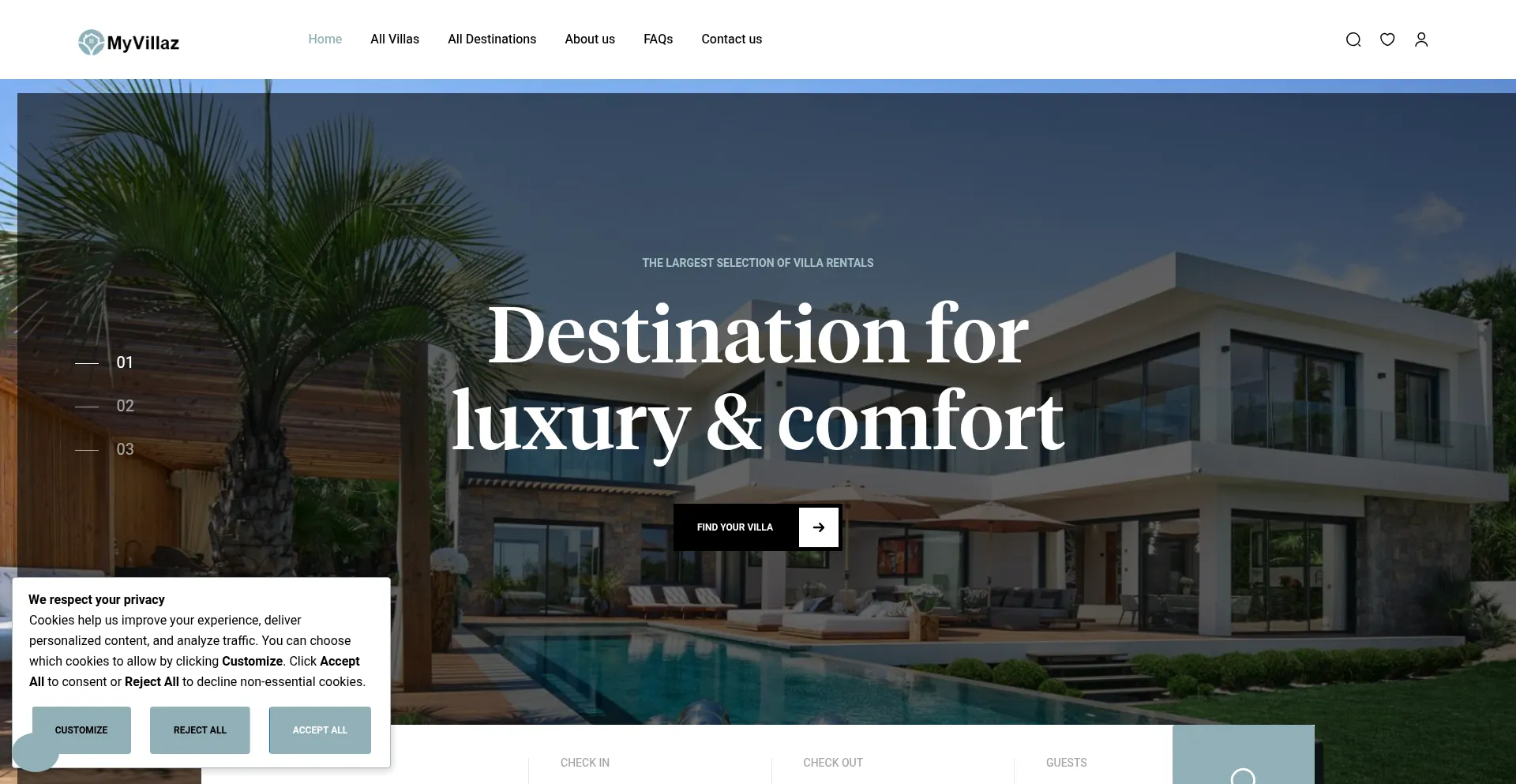 Website screenshot of Myvillaz.com