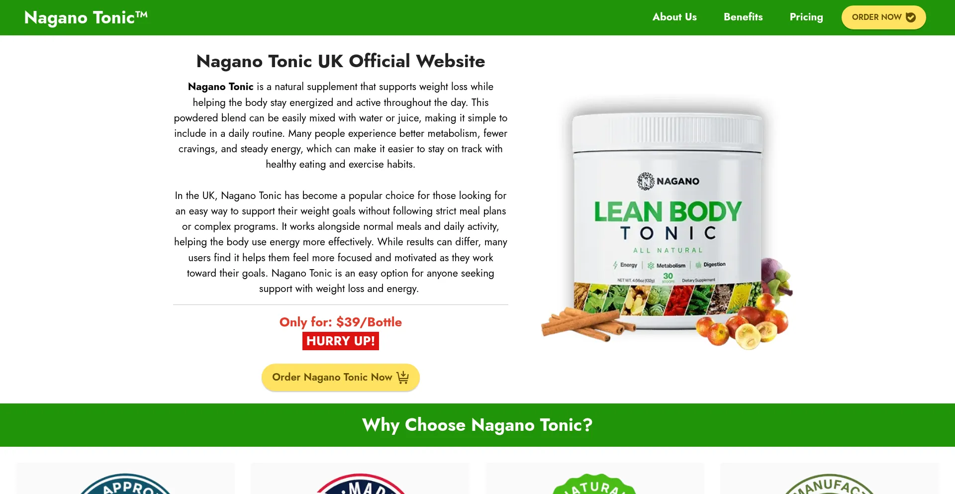 Website screenshot of Naganotonic.uk