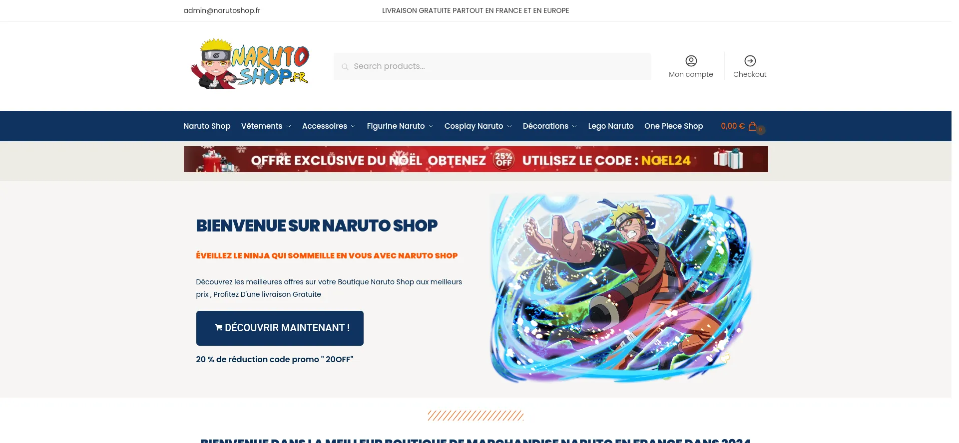 Website screenshot of Narutoshop.fr