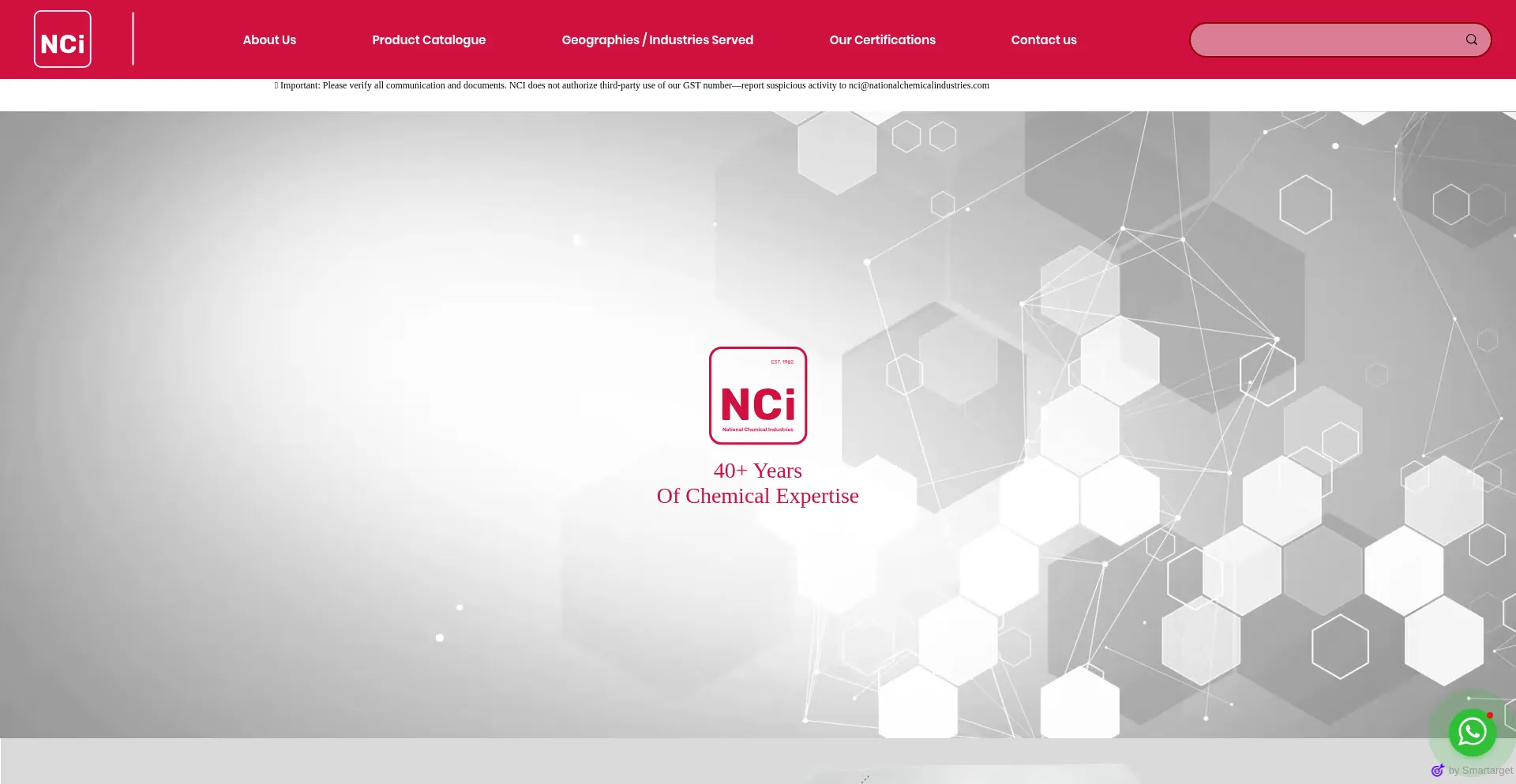 Website screenshot of Nationalchemicalindustries.com