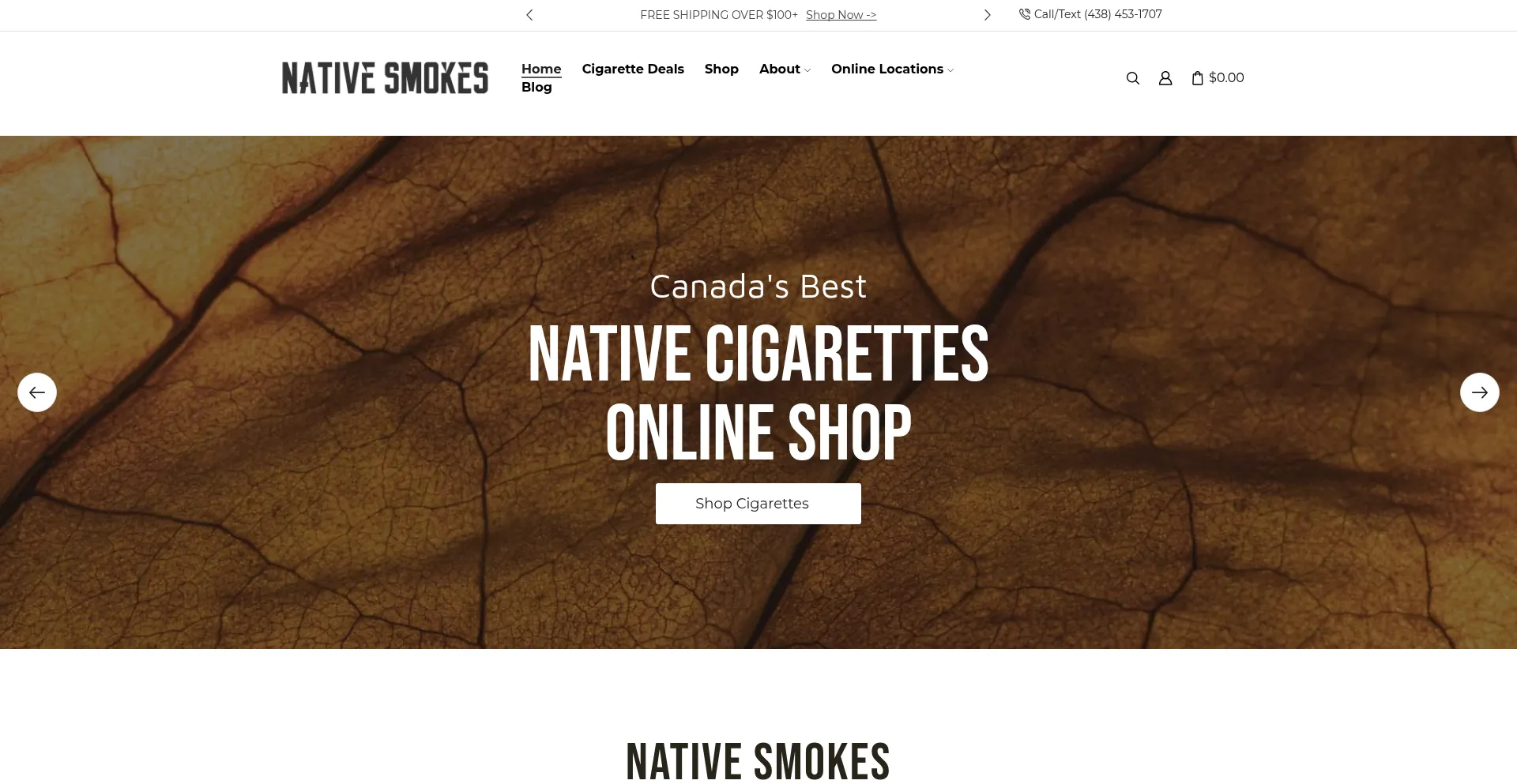 Website screenshot of Nativesmokes.com