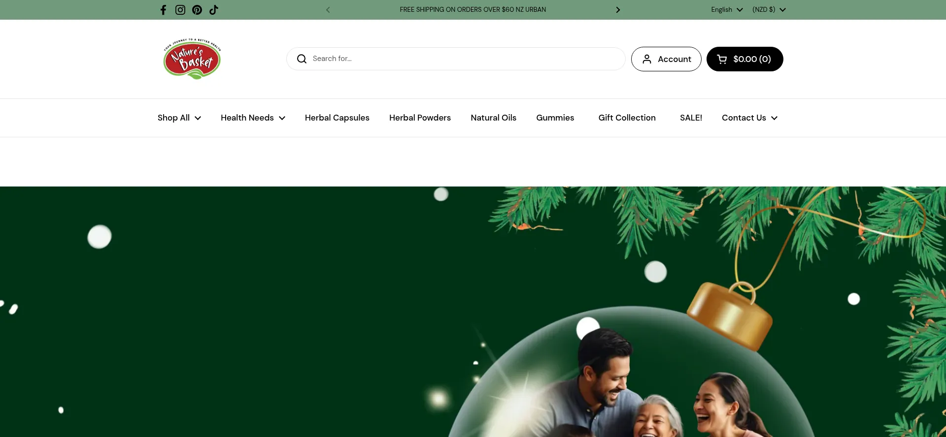 Website screenshot of Naturesbasket.org.nz